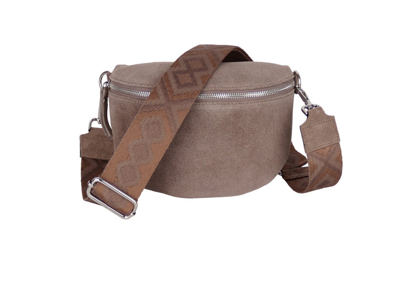 MIRROSI Bauchtasche Damen,Wildleder, Made in Italy,Umhängetasche, Brusttasche (Schultertasche für jeden Anlass (1 Tasche & 1 oder 2 Gurte), 26x20x8 cm, Reißverschlussfach auf der Rückseite), Crossbody Bag, gemusterten& verstellbaren Schulterriemen