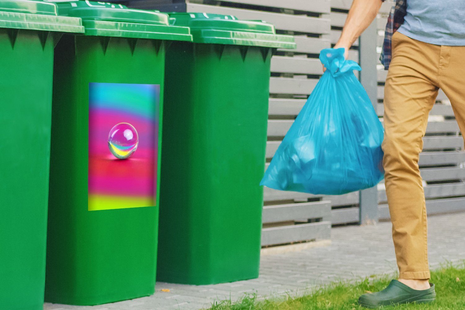 (1 Sticker, Wandsticker auf Mülltonne, Regenbogen-Hintergrund Luftblase St), Abfalbehälter Container, MuchoWow Mülleimer-aufkleber,