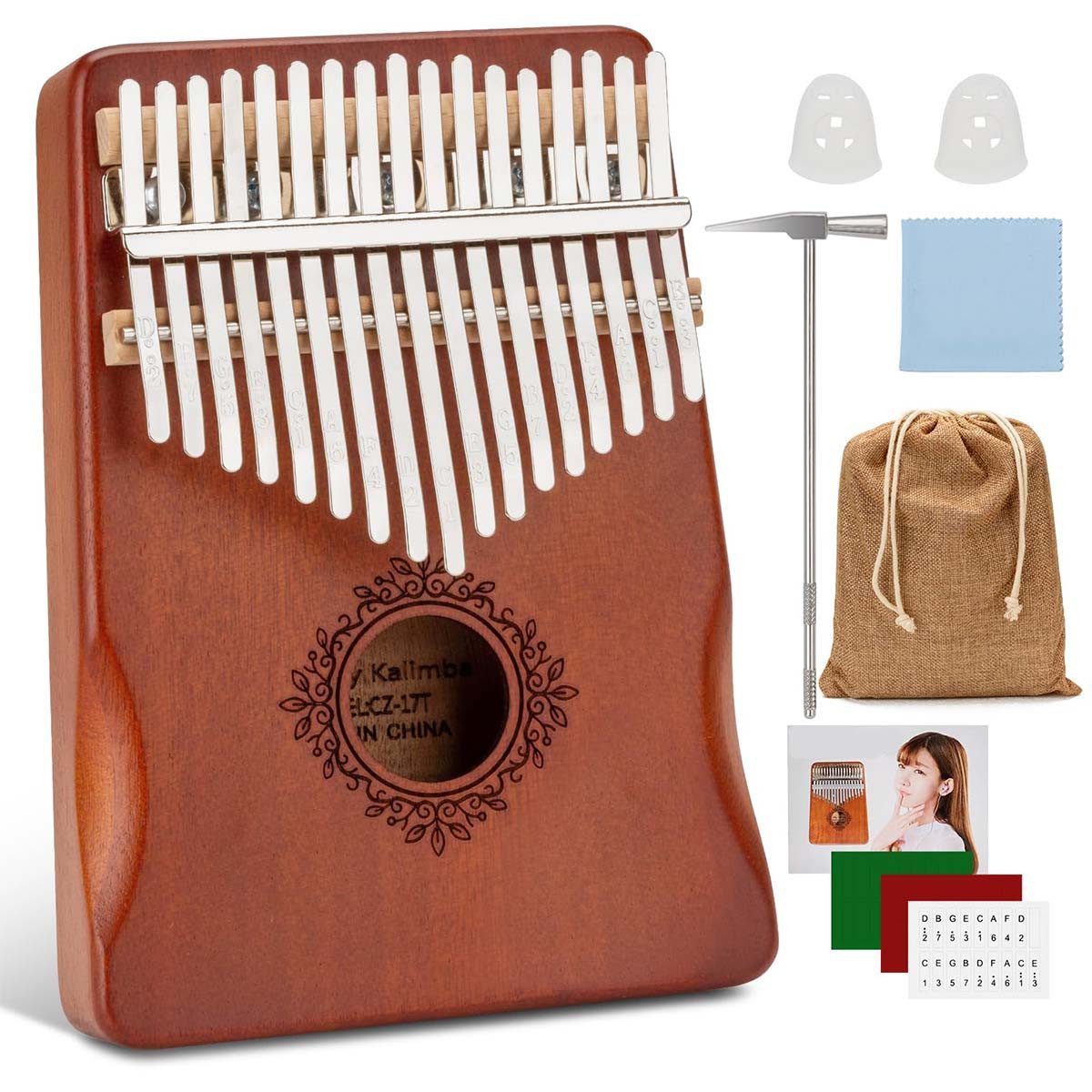 AURIVION Kalimba Schlagzeug Kalimba 17 Schlüssel,Set, 1-St., Stimmhammer & Lernwerkzeuge, Daumenklavier inkl