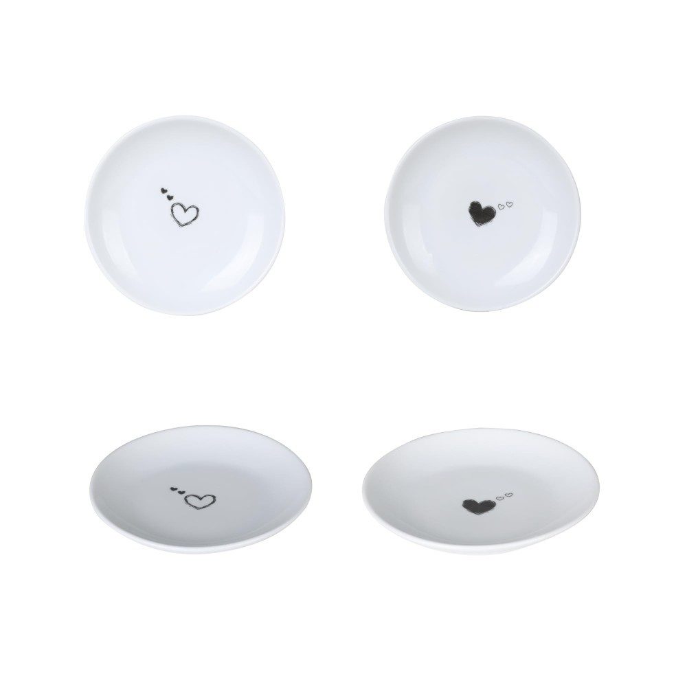 Kütahya Porselen Dessertteller Kütahya Porselen Pretty Teller-Set 4tlg 10 cm, Herzmuster, Weiß