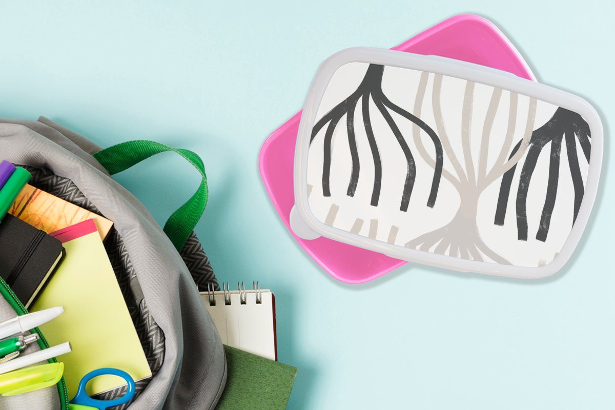 MuchoWow Lunchbox (2-tlg), Pastell Kunststoff, Linie Kinder, Erwachsene, Brotbox Muster, Abstrakt - Snackbox, für Mädchen, - Brotdose Kunststoff rosa 