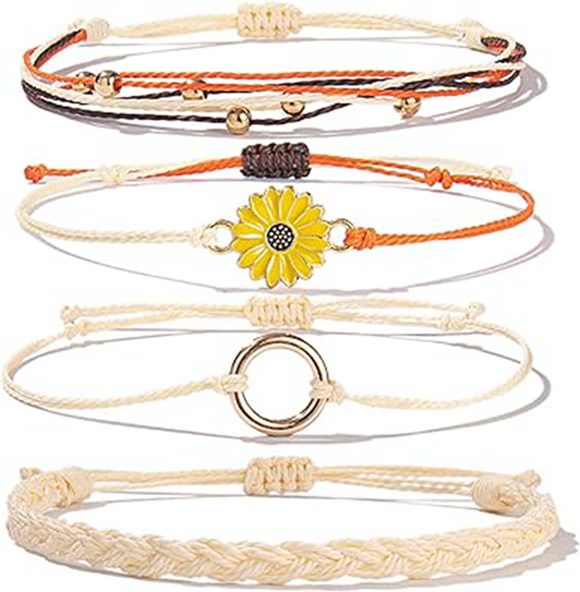 WaKuKa Armband Set 4 glänzende Sonnenblumen-Seilarmbänder, handgewebtes Seil (4-tlg) Stil2