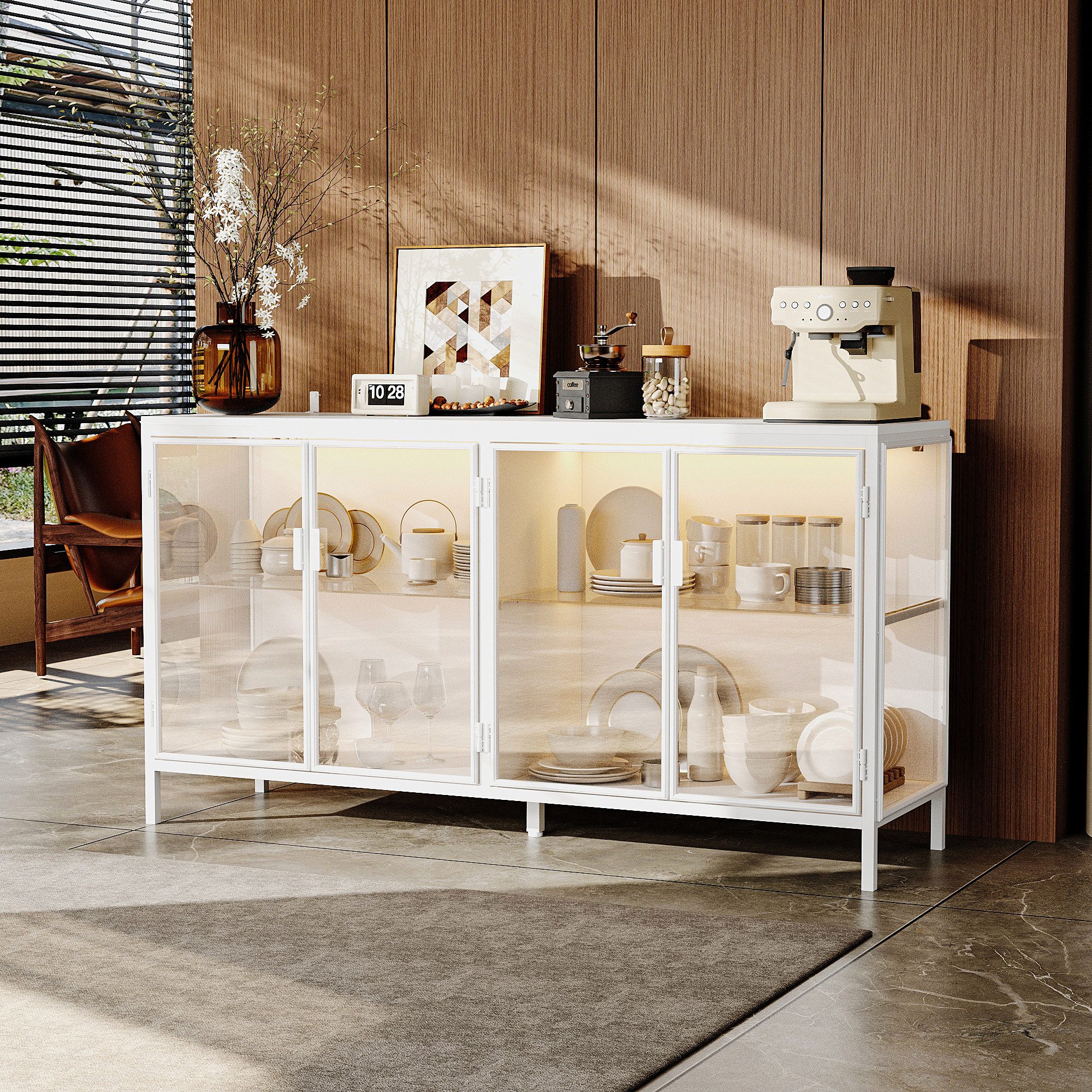 FUFU&GAGA Sideboard Glas-Sideboard, mit Beleuchtung 3 Farbe, 40 x 140 x 75 günstig online kaufen