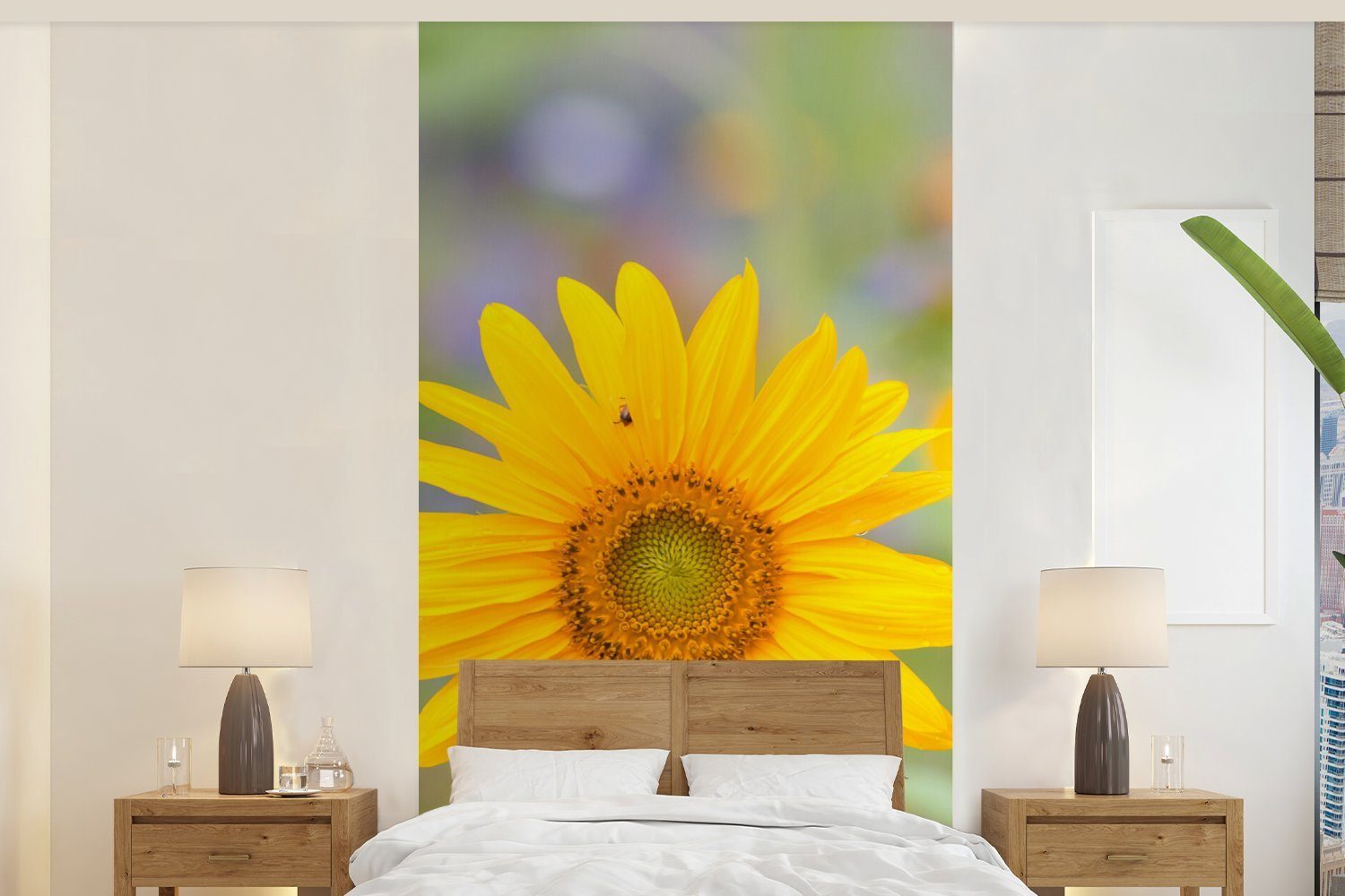 - Küche, Vliestapete - (2 St), Fototapete Gelb, Fototapete Wohnzimmer bedruckt, für Schlafzimmer Matt, Blumen Sonnenblume MuchoWow