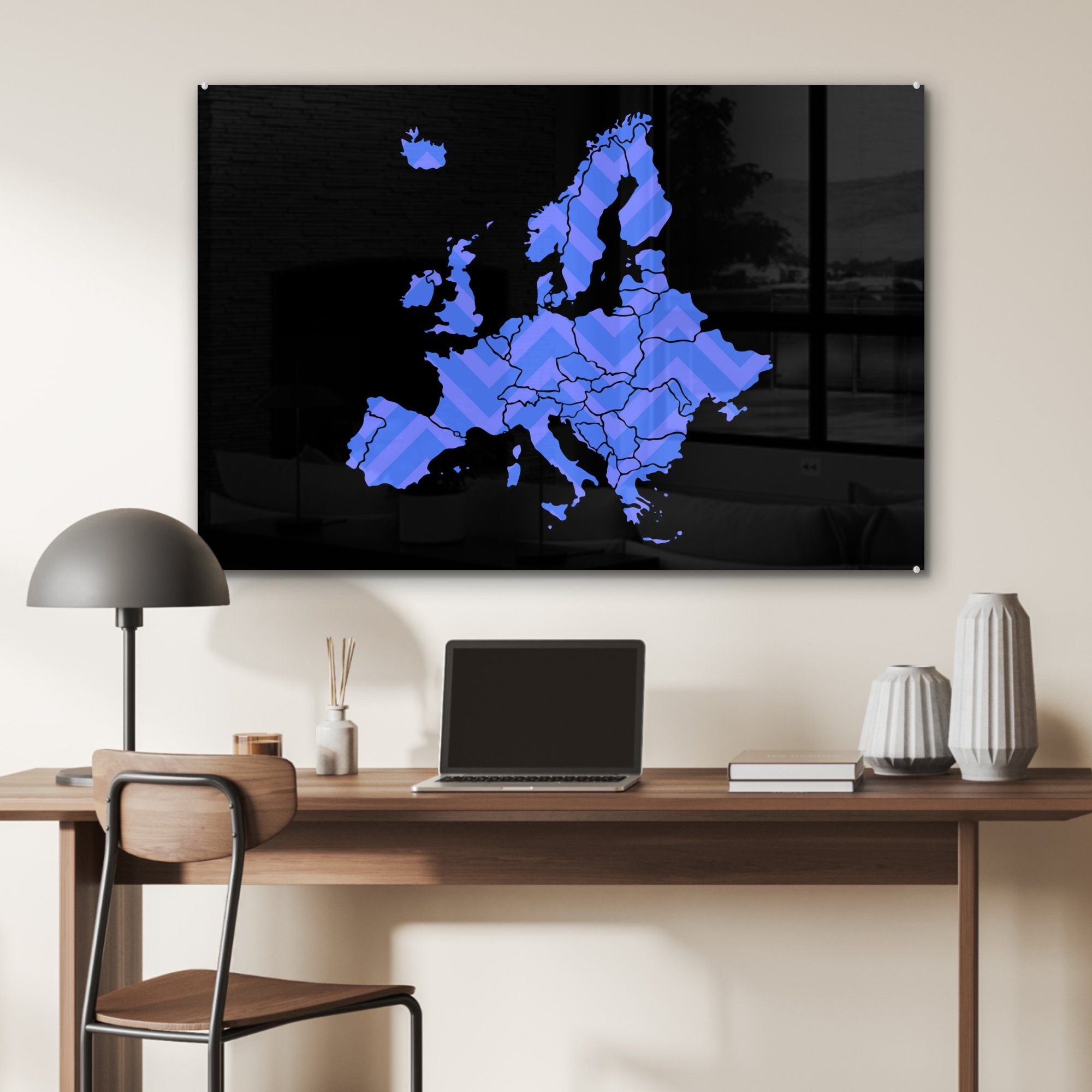 Wohnzimmer Schlafzimmer & Acrylglasbild MuchoWow Acrylglasbilder - St), - (1 Muster Karte Blau, Europa