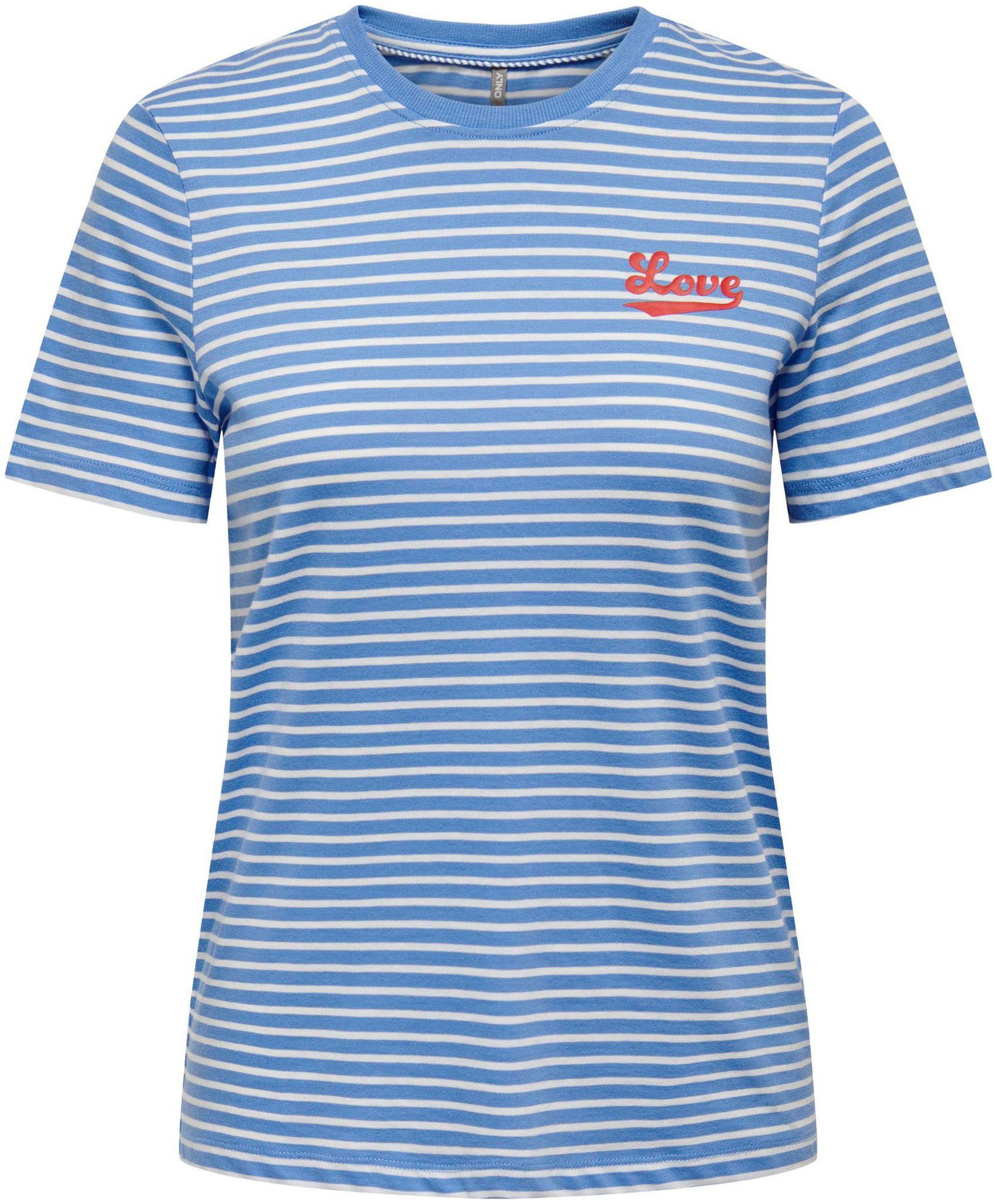 ONLY Rundhalsshirt ONLWEEKDAY S/S REG love JRS STRIPE risk Print:In TOP BOX Provence (high red)