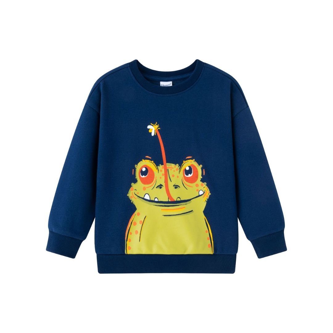 Sweater geplüschtes Sweatshirt mit witzigem Druck blau Pullover
