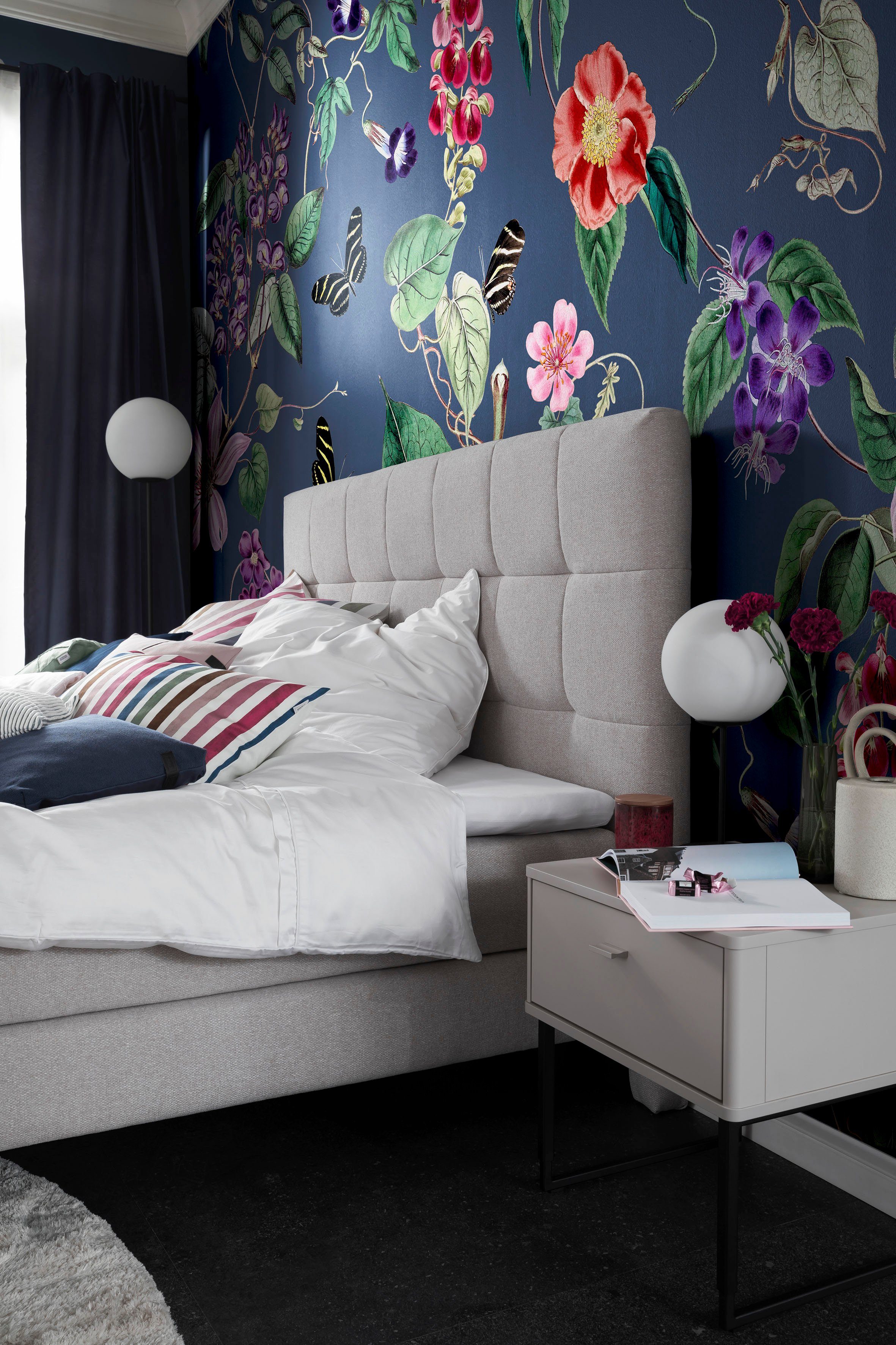 WOHNEN-Kollektion moderne Blossom, Schlafzimmer blau Wohnzimmer Küche SCHÖNER glatt, für matt, Fototapete Vliestapete Blumen