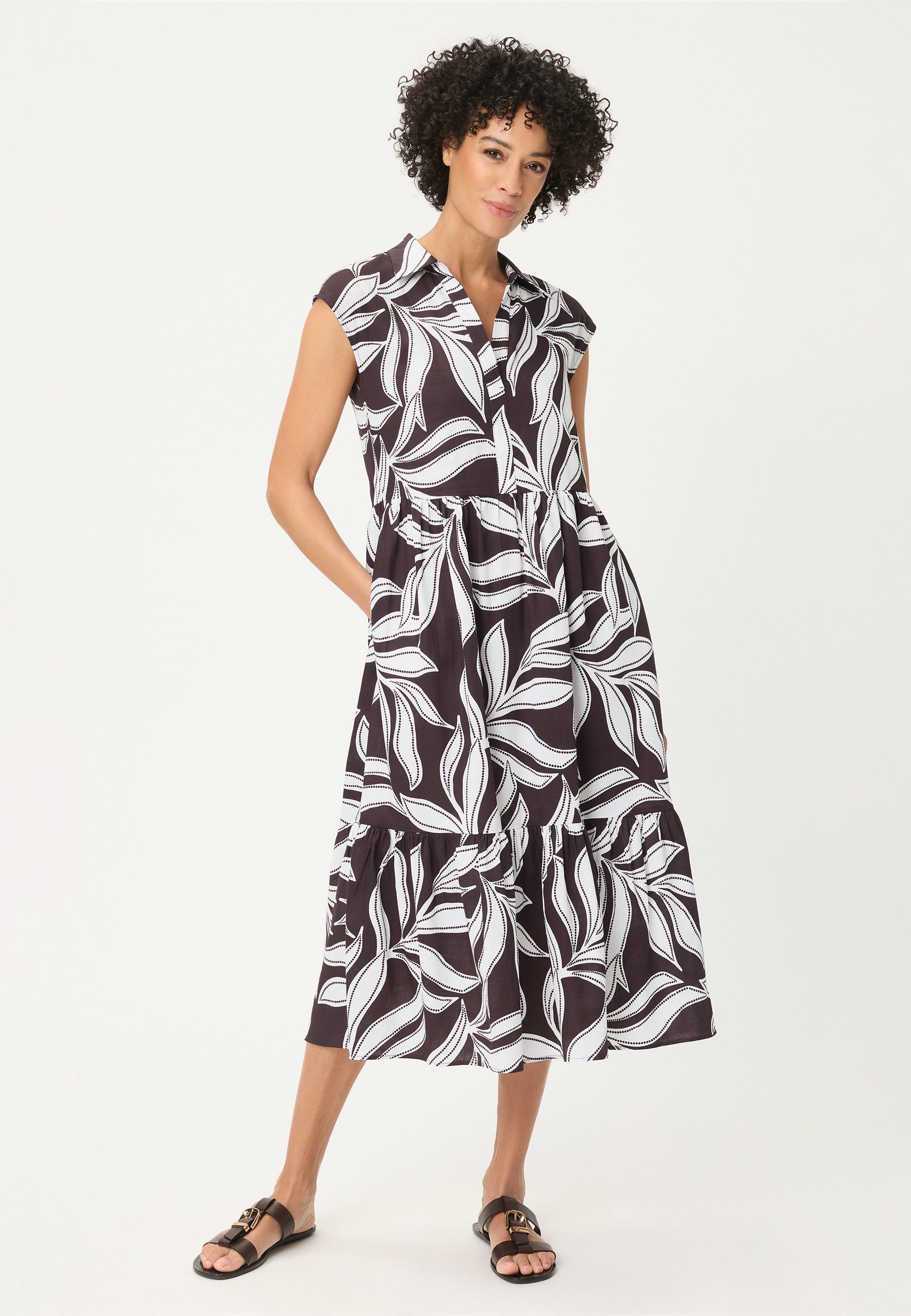 Olsen Midikleid mit Volant und Allover-Dessin