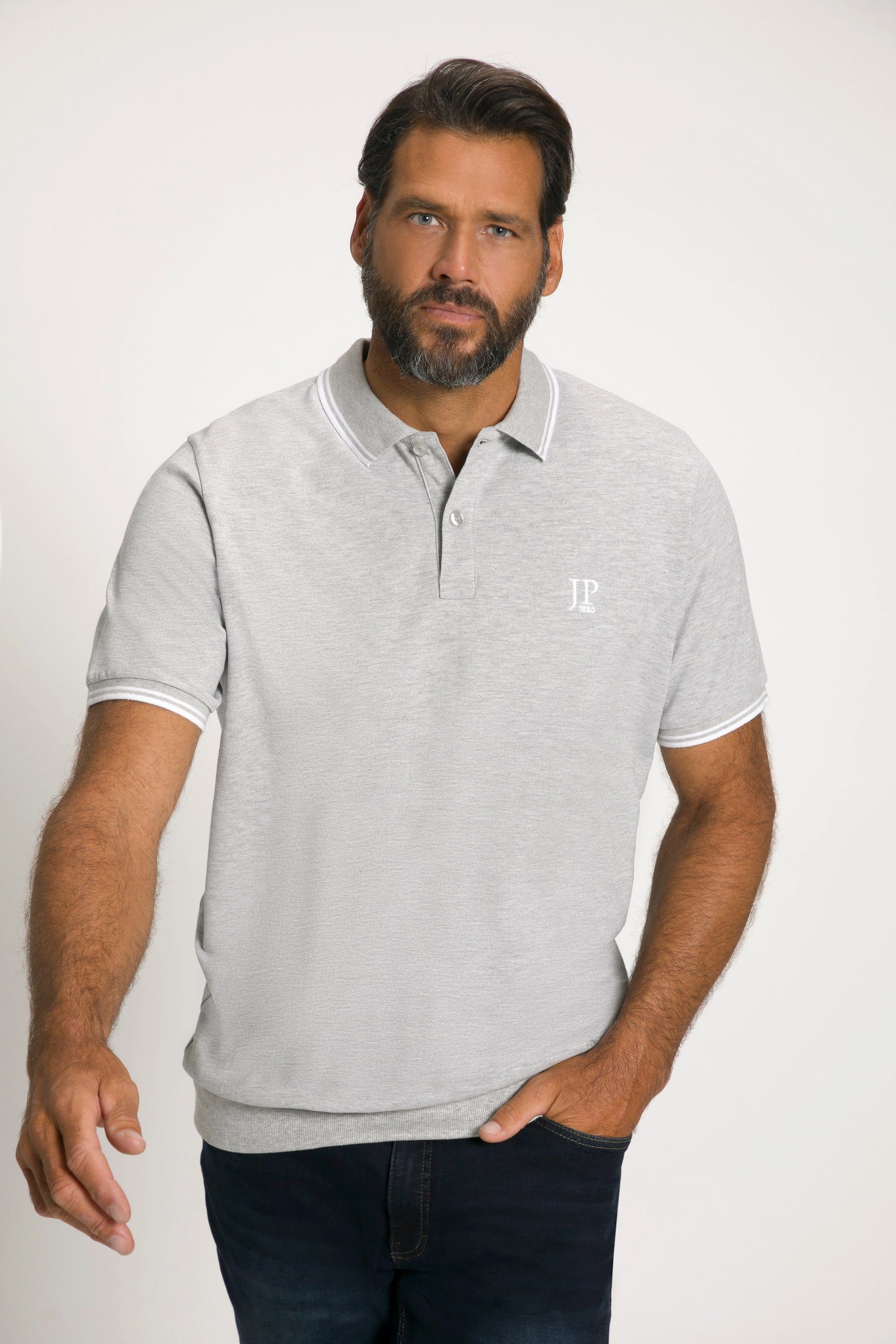 JP1880 Poloshirt Poloshirt Bauchfit Piqué Halbarm bis 8 XL grau melange