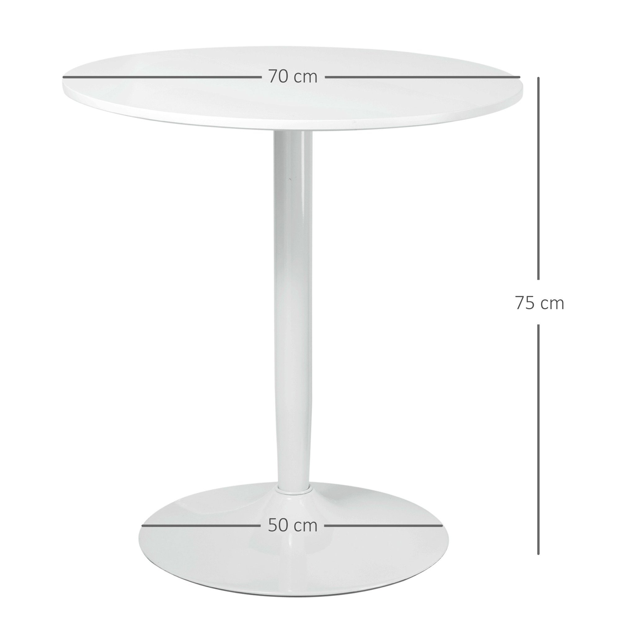 HOMCOM Esstisch Moderner Küchentisch mit Stahlfuß (Küchentisch, 1-St., Esszimmertisch), für Wohnzimmer, Ø70 x 75 cm, Weiß