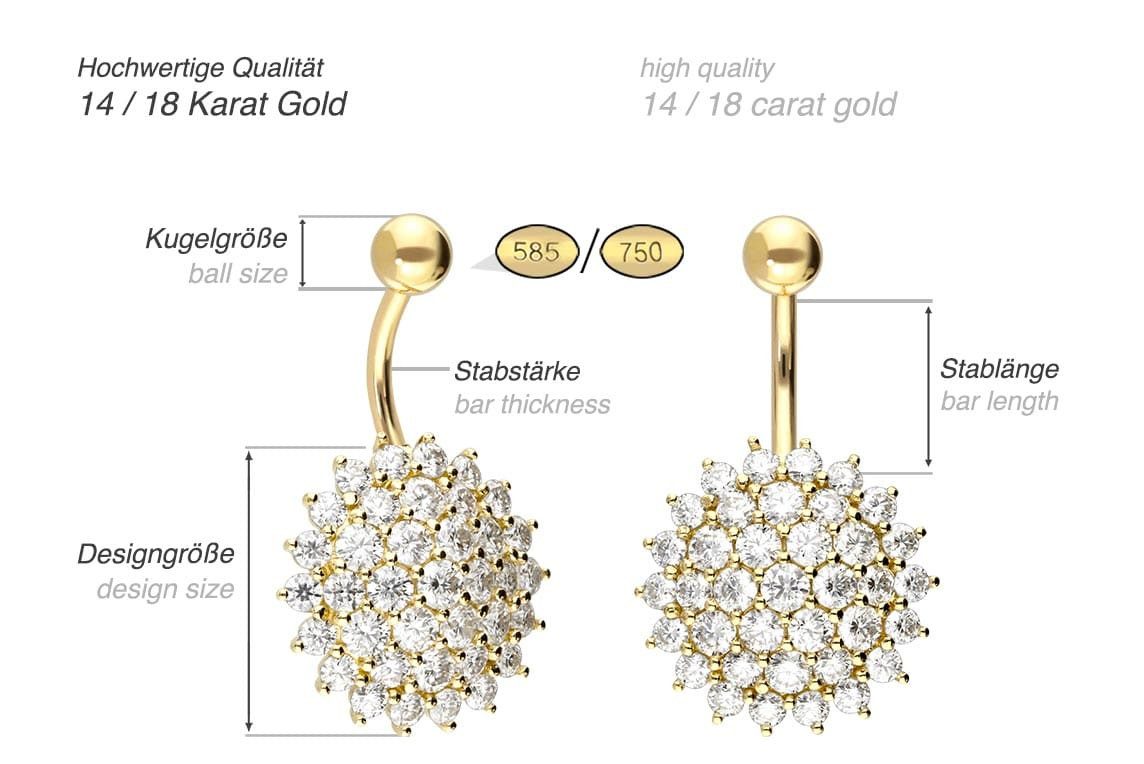 PIERCINGLINE Bauchnabelpiercing 14/18 Karat Gold Bananabell MOISSANIT-BLUME (Bananabells, 1-tlg)