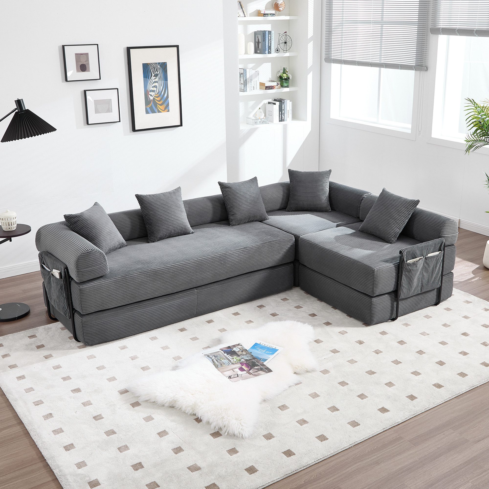 STILVORA Sofa mit Seitentaschen,Klappsofa Relaxsofa frei kombinierbar,Corduroy, mit Stauraum und modularer Funktion, individuell kombinierbare Module