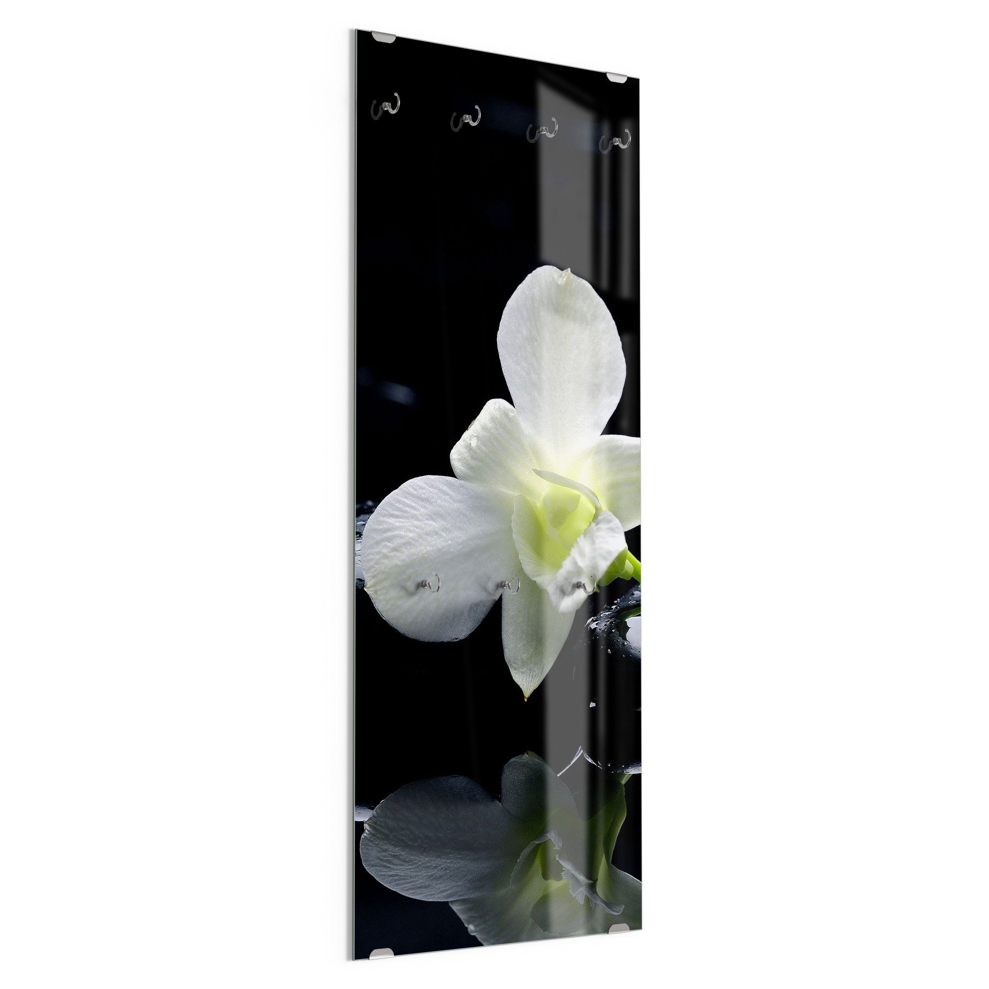 DEQORI Kleiderhaken 'Orchidee mit Zen-Steinen', Glas Garderobe hängend Flur Jackenhalter modern Wandgarderobe Haken