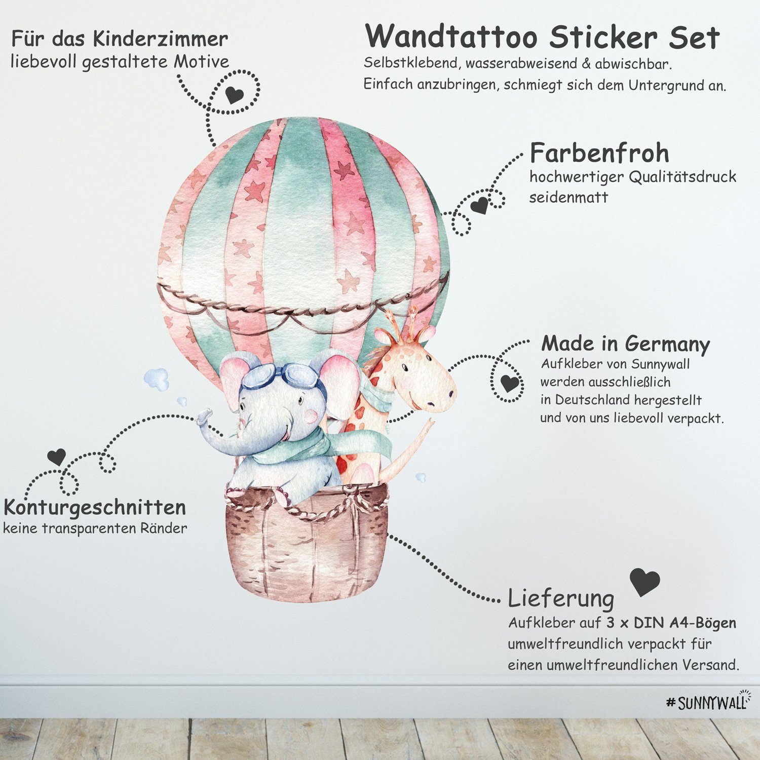 Sunnywall Wandtattoo Flugzeug Tiere Wandsticker Wandtattoo (3 St), konturgeschnitten
