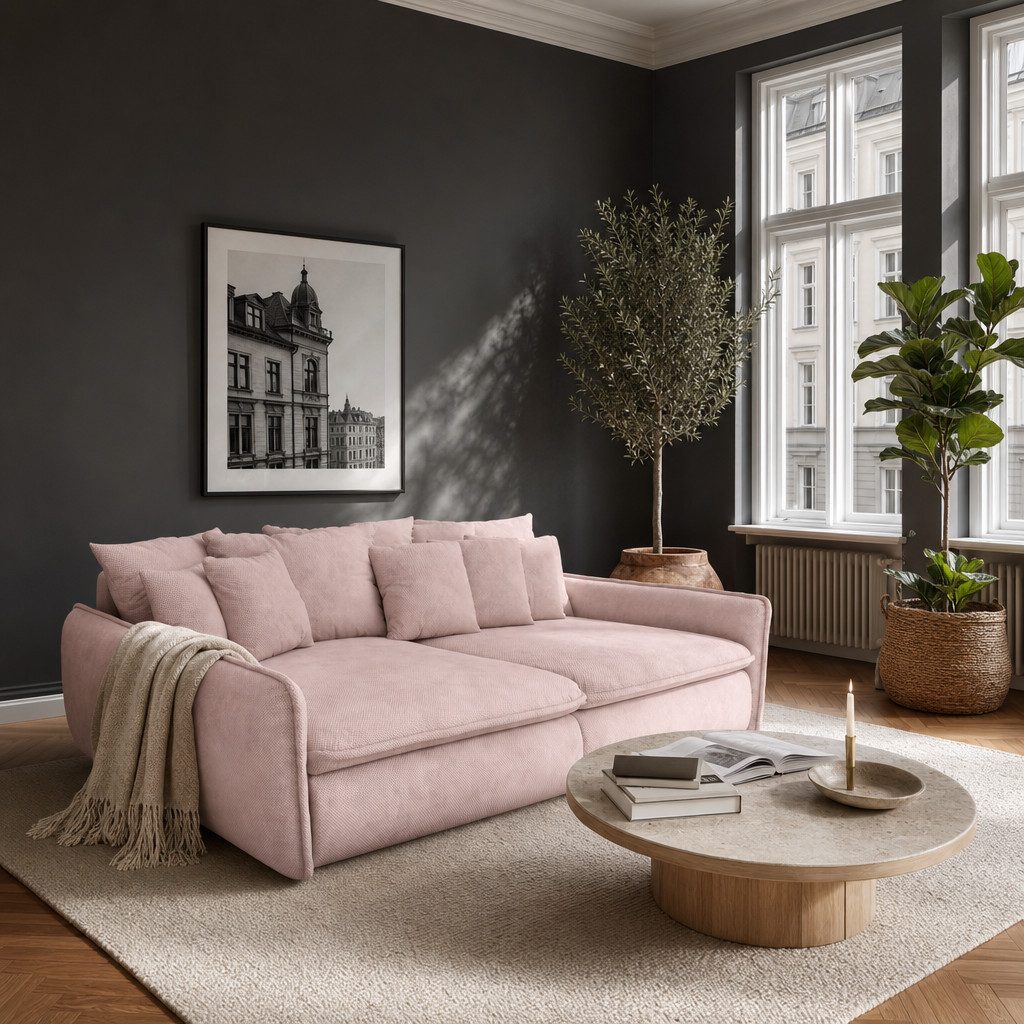 foamnova Big-Sofa Hereford, 234 cm Breite, 97 cm Sitztiefe, für 4 Personen, Niedrige Lounge-Silhouette, viele lose Rückenkissen