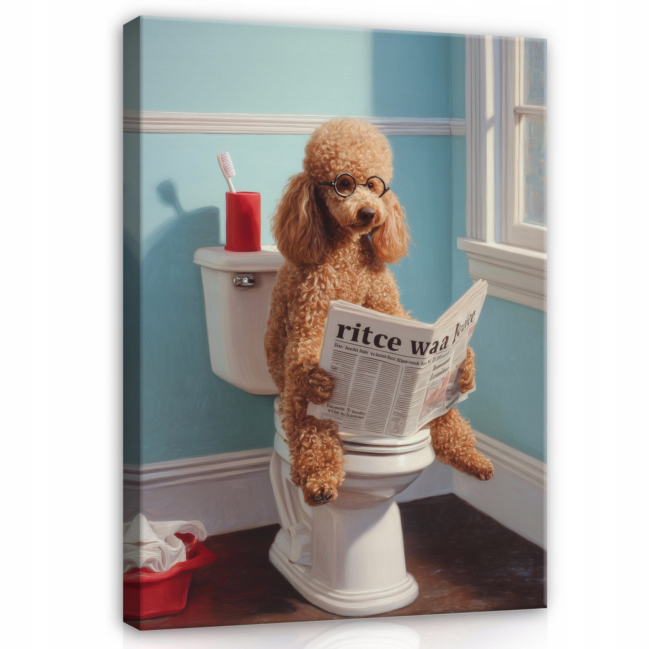 Wallarena Leinwandbild Hund Toaleta - Blau - Modern - Hochformat - Schlafzimmer, Hund, 30x40x2cm
