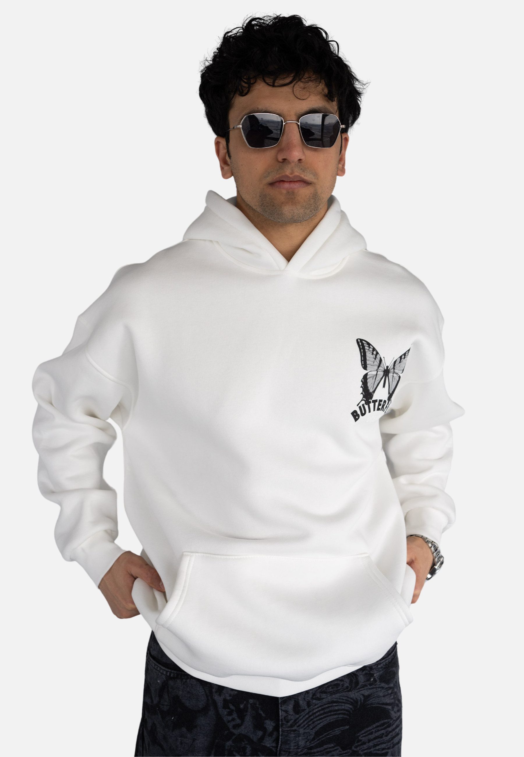 Megaman Jeans Hoodie Unisex Oversize Butterfly fleece Hoodie