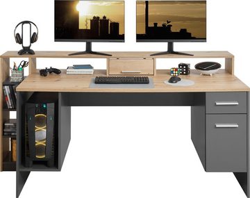 BEGA OFFICE Gamingtisch Highscore 4, Grau inkl. LED Beleuchtung, Computertisch mit Desktopfach