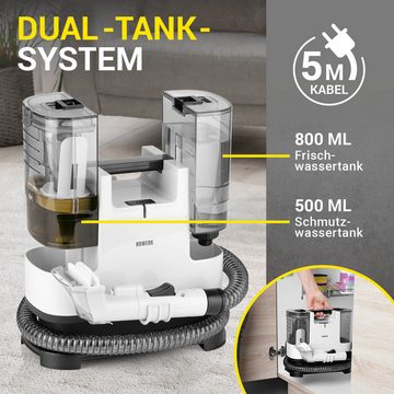 N8WERK Nass-Trocken-Sauger Polster- & Teppichreiniger Portable Clean mit Zubehör, 400 W, Tank – zur Schmutz- & Frischwasser-Trennung, Nasssauger Waschsauger, Für Teppiche, Sofas & Autositze, 84 dB