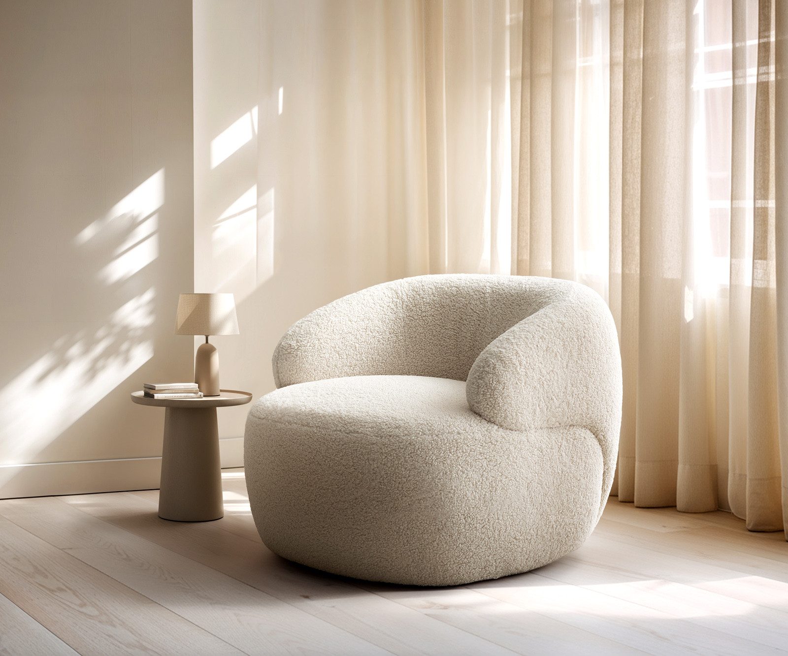 DELIFE Cocktailsessel Nova, Teddystoff Beige 88x88 cm Loungesessel