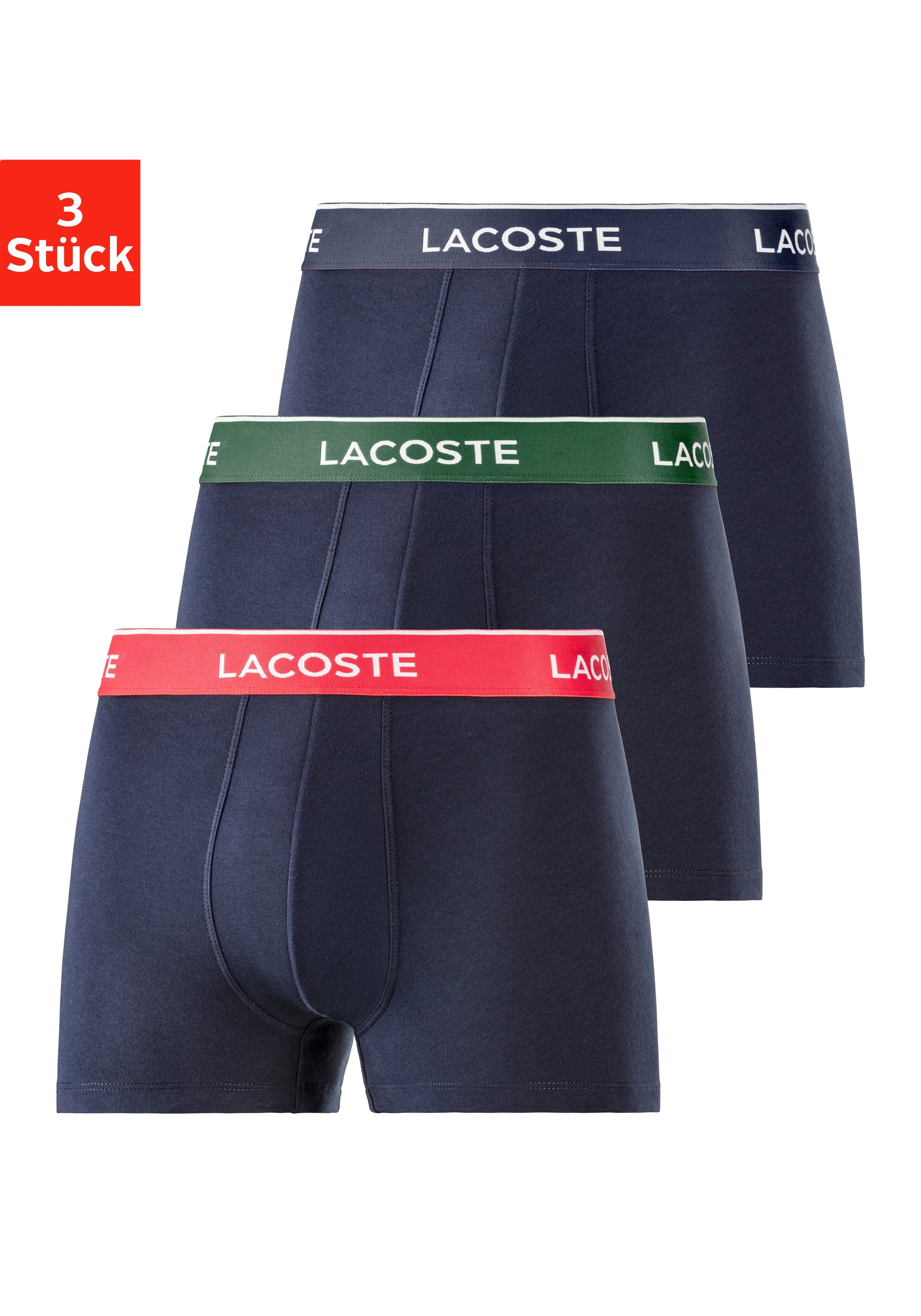 Lacoste Boxershorts eng Boxershorts Premium navy-grün, Passform Lacoste 3-St., 3er-Pack) Komfortable Material, (Packung, Herren navy Atmungsaktives navy-rot