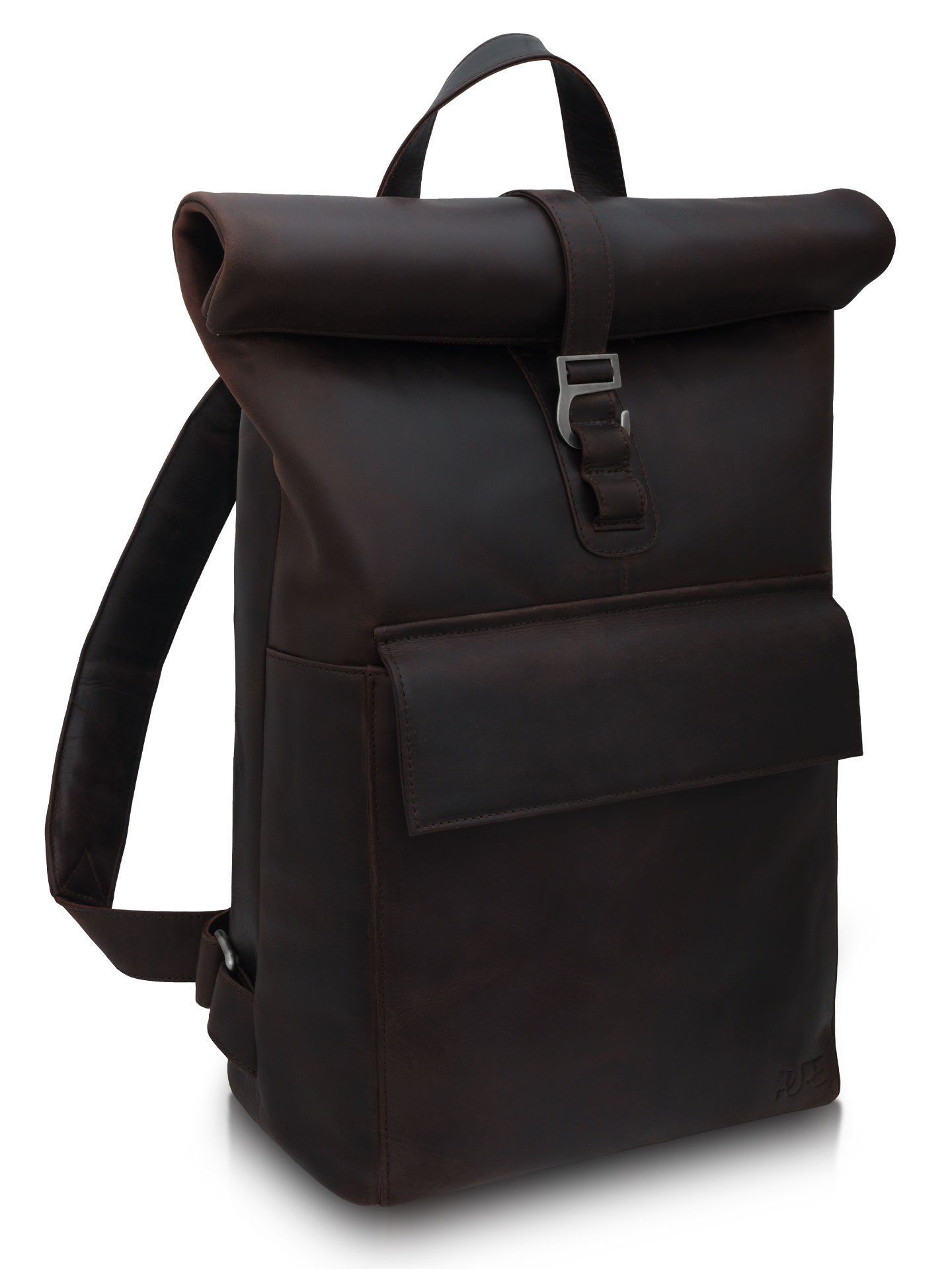 PURE Leather Studio Laptoprucksack POLIS Lederrucksack Notebooks Echtleder bis Rolltop Backpack Zoll Pull-Up, für 15,6