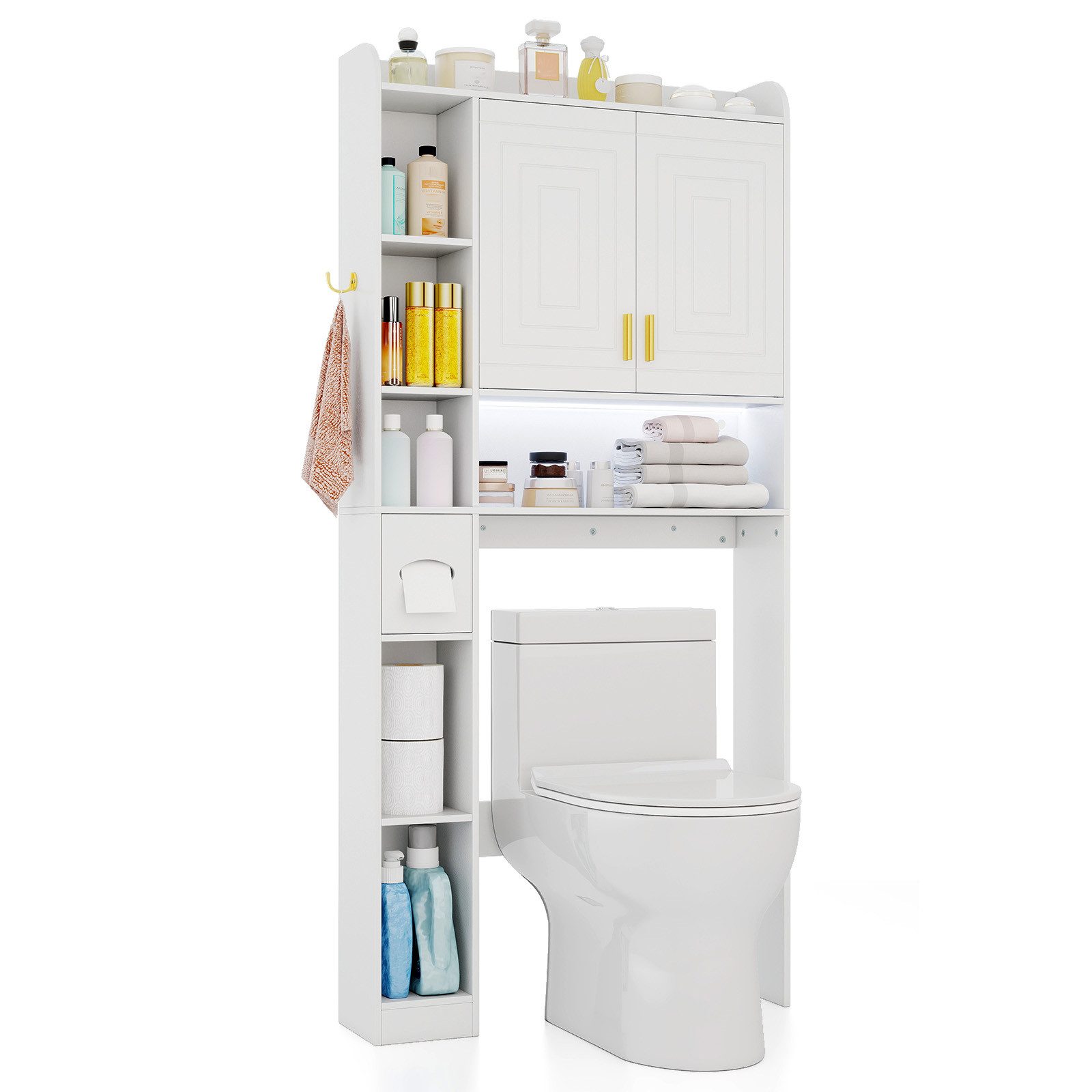 COSTWAY Badregal, Toilettenregal mit LED, Taschentuchbox, 7 Fächern 171cm günstig online kaufen