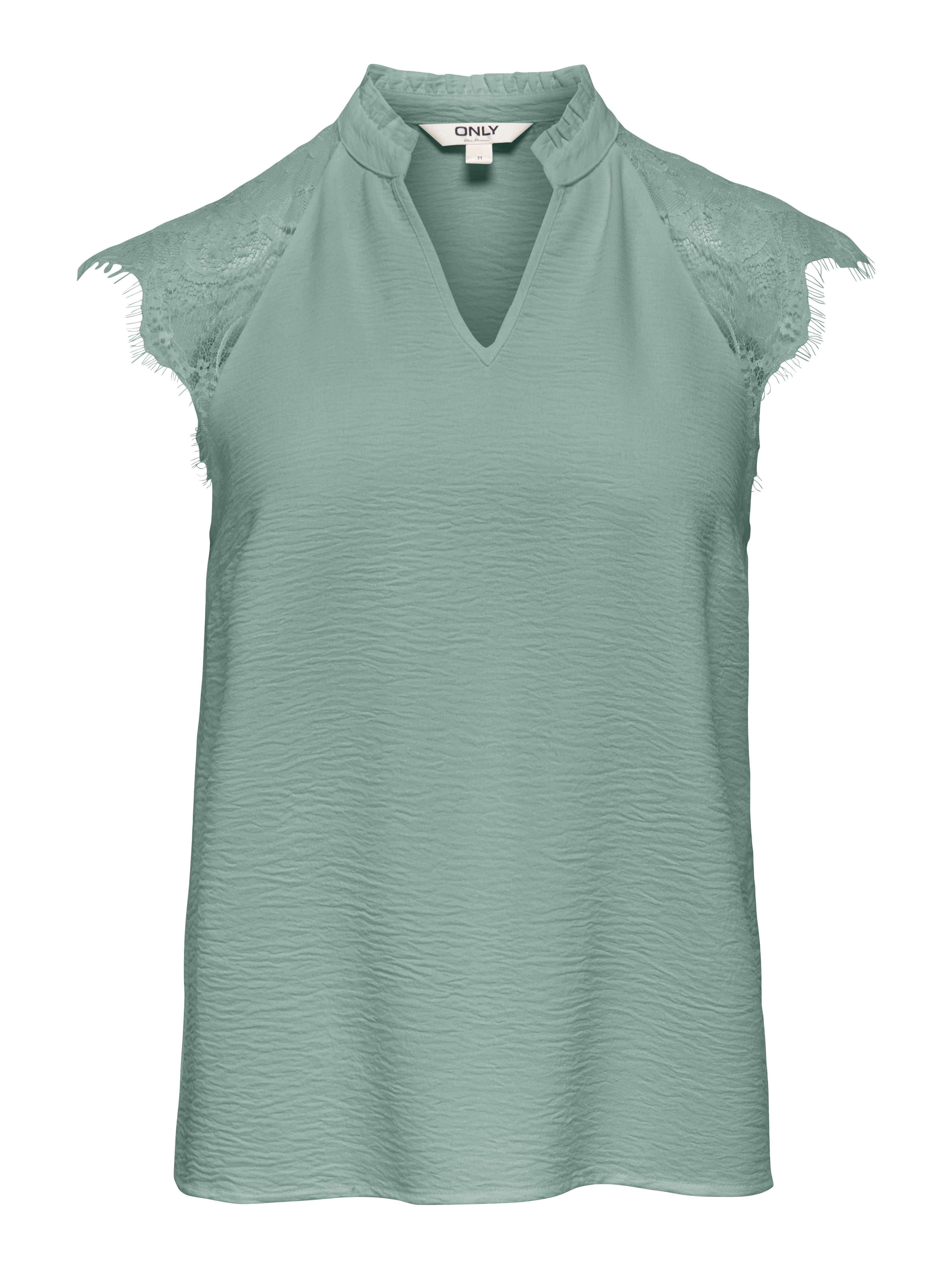 ONLY Shirttop ONLPLOY METTE SL LACE V-NECK TOP WVN Kunstfaser, regular fit, V-Ausschnitt