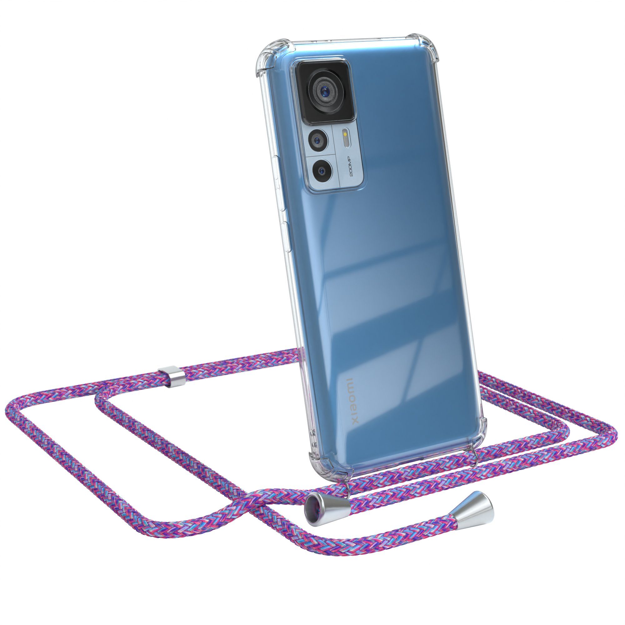EAZY CASE Handykette Hülle mit Kette für Xiaomi 12T / 12T Pro 6,67 Zoll, Umhängetasche für Handy Silikonhülle Handyhülle durchsichtig Violett
