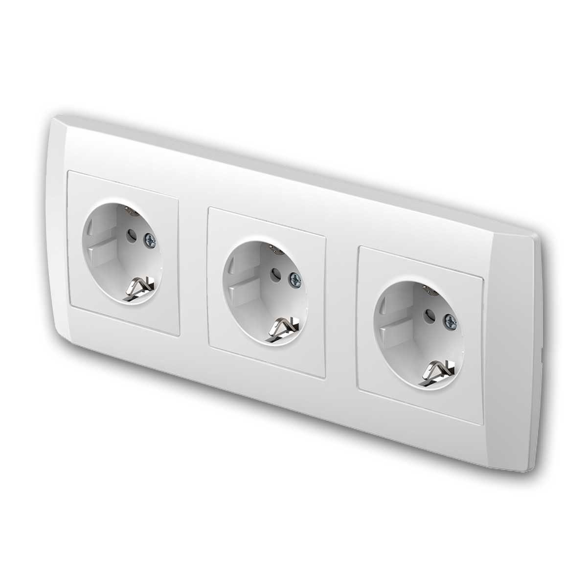 TEM Unterputz-Steckdose LOGIQ 3-fach Steckdose weiß 250V~/16A mit Rahmen