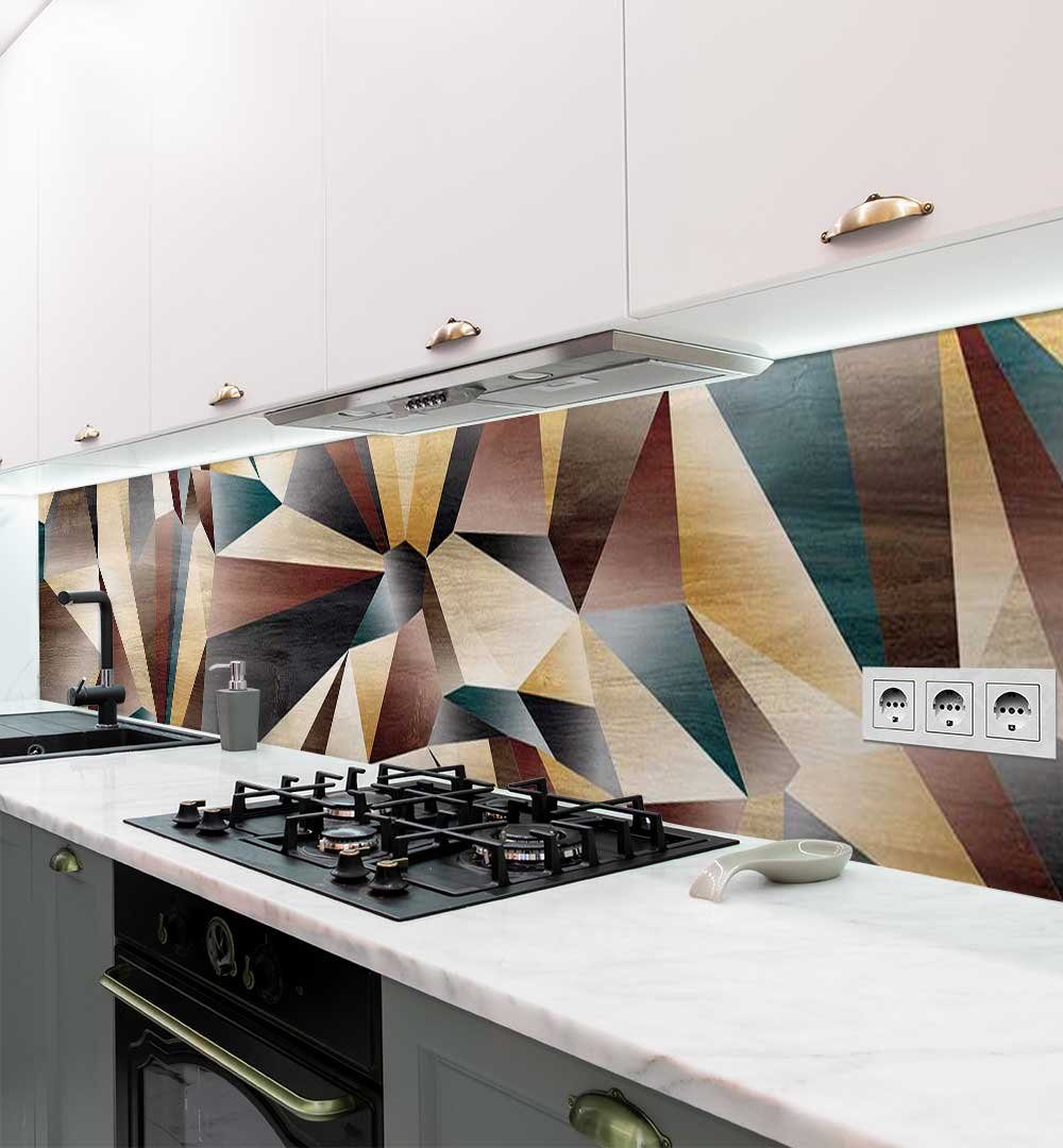 Thumbnail - MyMaxxi Dekorationsfolie Küchenrückwand selbstklebend Abstrakte Formen in Holz Farben Folie, (Klebefolie passend geschni...