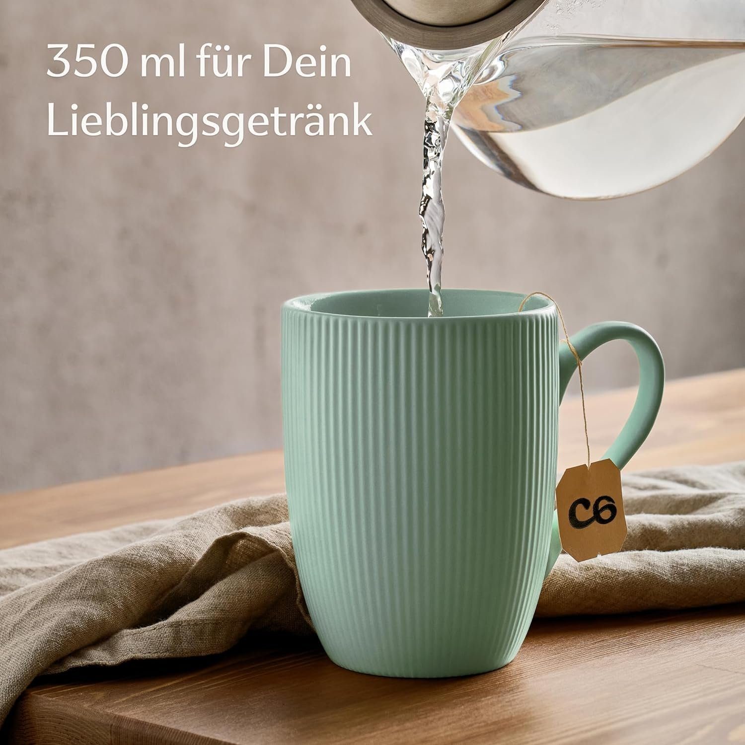 Cosumy Tasse Kaffeetassen Set 6er große Tassen 350 ml Kaffeebecher matt mit Henkel, 6-tlg., Keramik, Dickwandig, hält Kaffee länger warm, spülmaschinen- & mikro – Bild 5 von 5