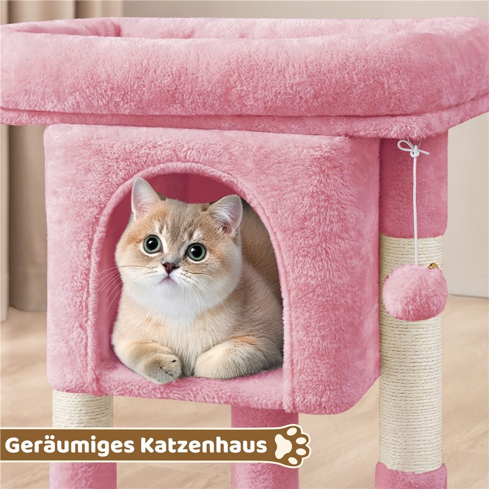 Yaheetech Kratzbaum 58 cm (H), Katzenbaum Kletterbaum, Liegemulde & Katzenhöhle & 2 Sisalstämme