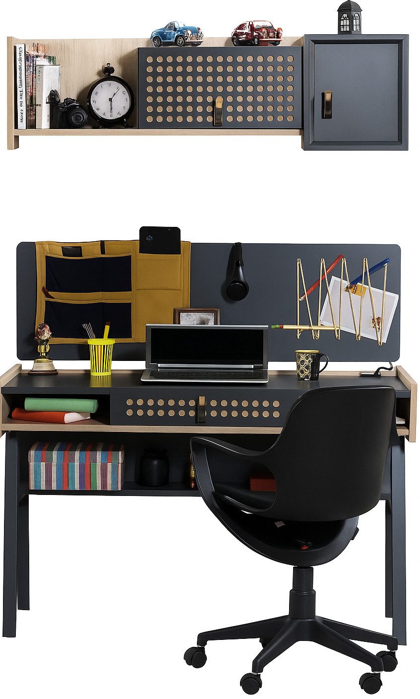 Xlmoebel Jugendzimmer-Set Holz-Schreibtisch im italienischen Stil mit Bücherregal, (2-tlg., Schreibtisch + Wandregal), Hergestellt in Europa
