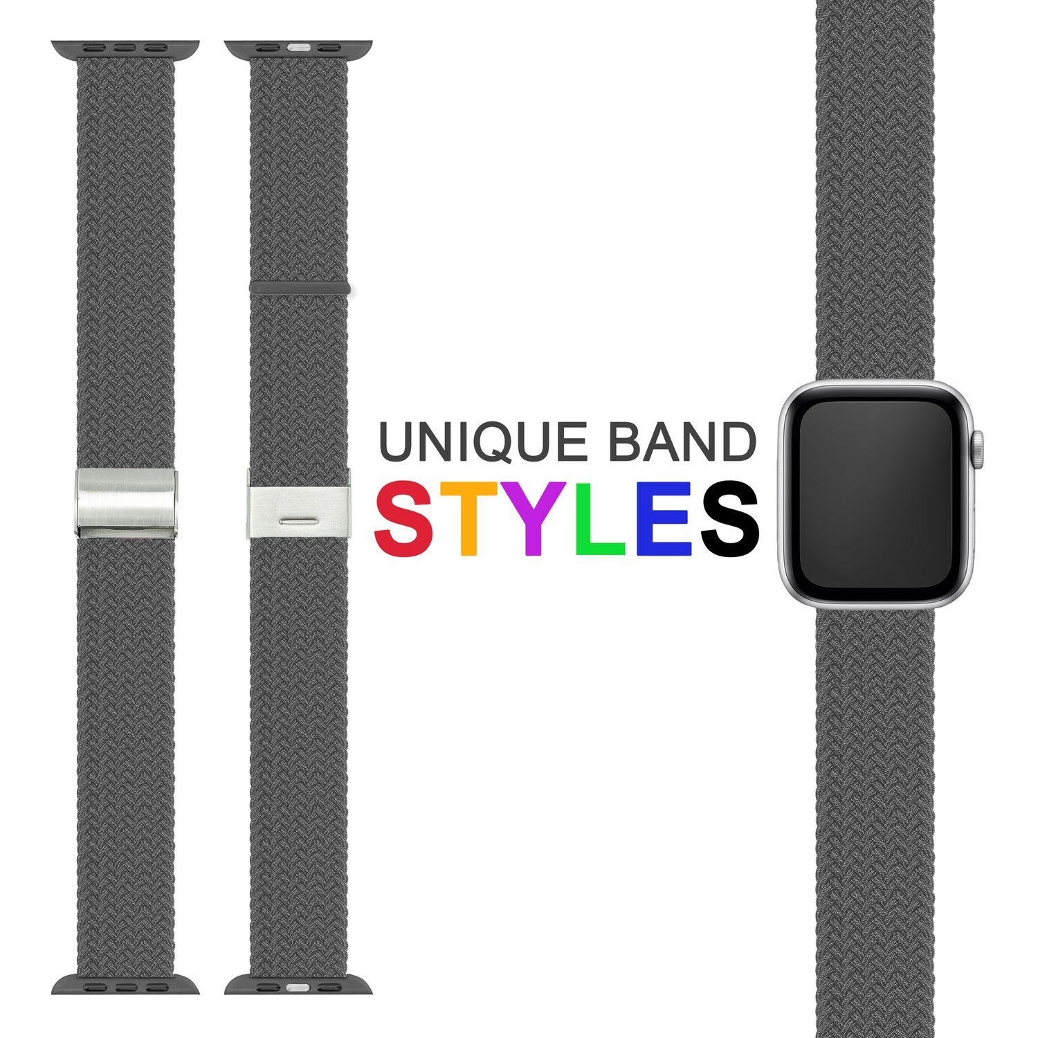 Nalia Smartwatch-Armband Apple Watch 38/40/41/42mm, Flecht-Stoff Uhr Ersatzband / Metall-Schließe / Stufenlos verstellbar – Bild 2 von 5