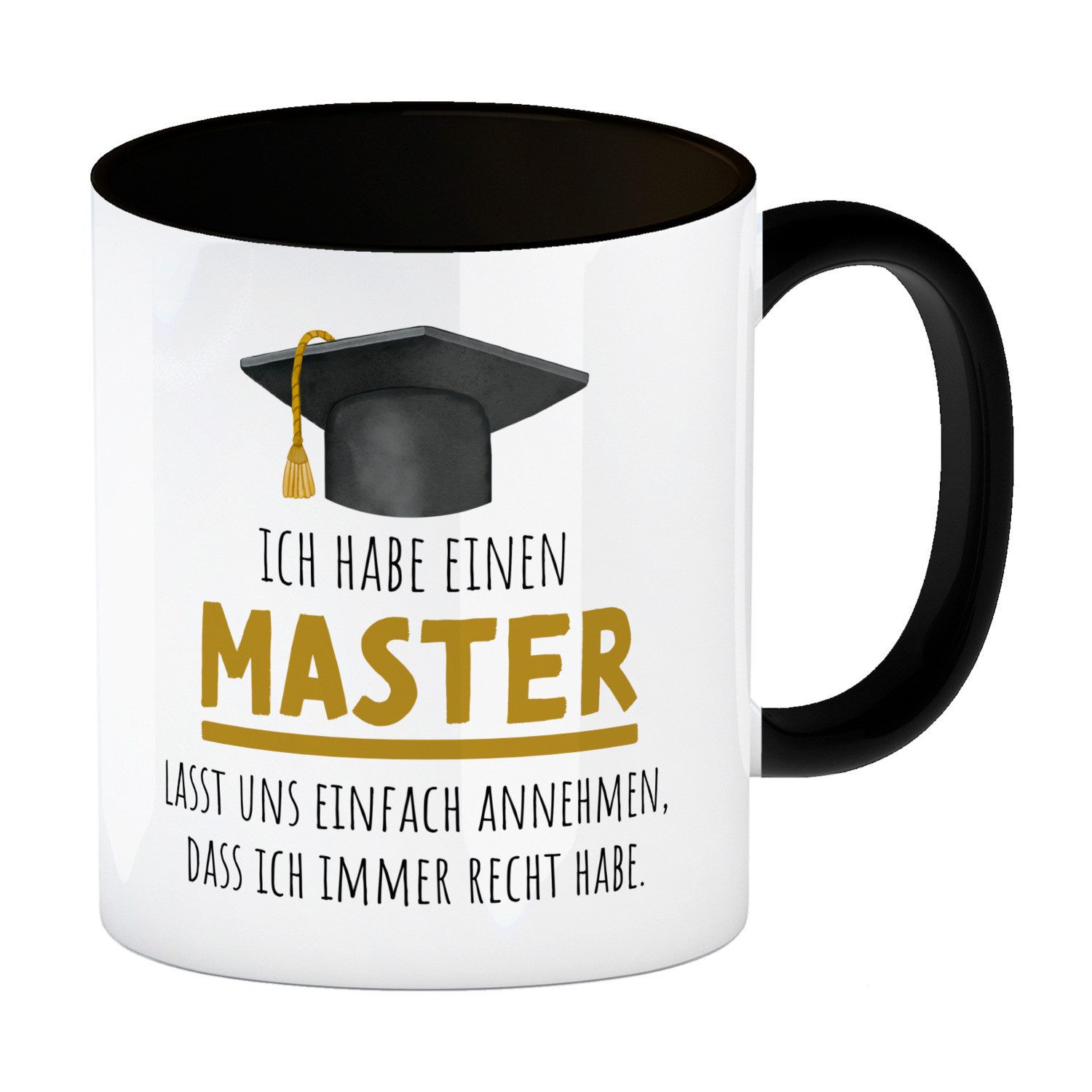 speecheese Tasse Master bestanden Kaffeebecher in schwarz mit Spruch