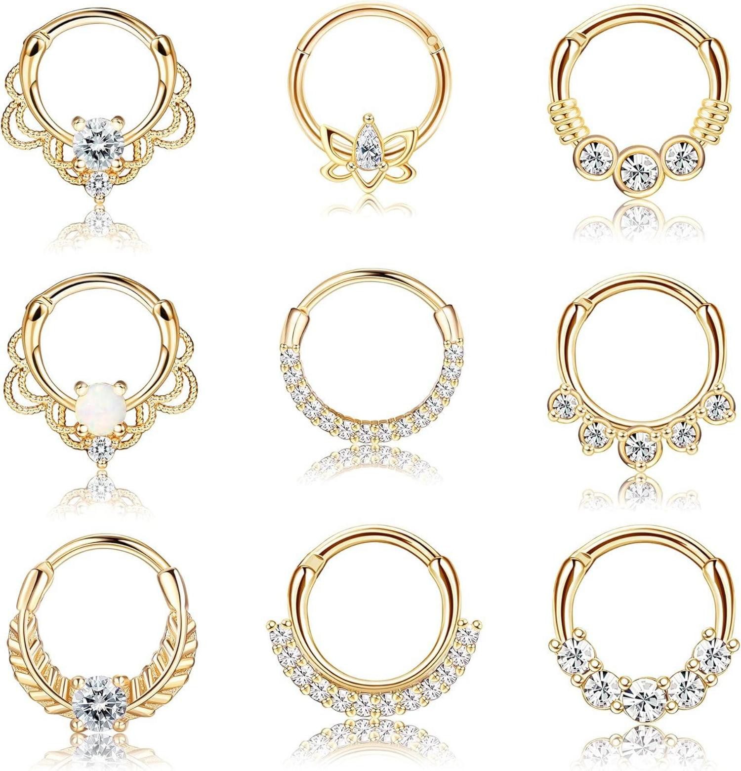 Piercing-Set 9stk Septum Piercing Set 16G Chirurgenstahl Zirkonia Opal Nasenring