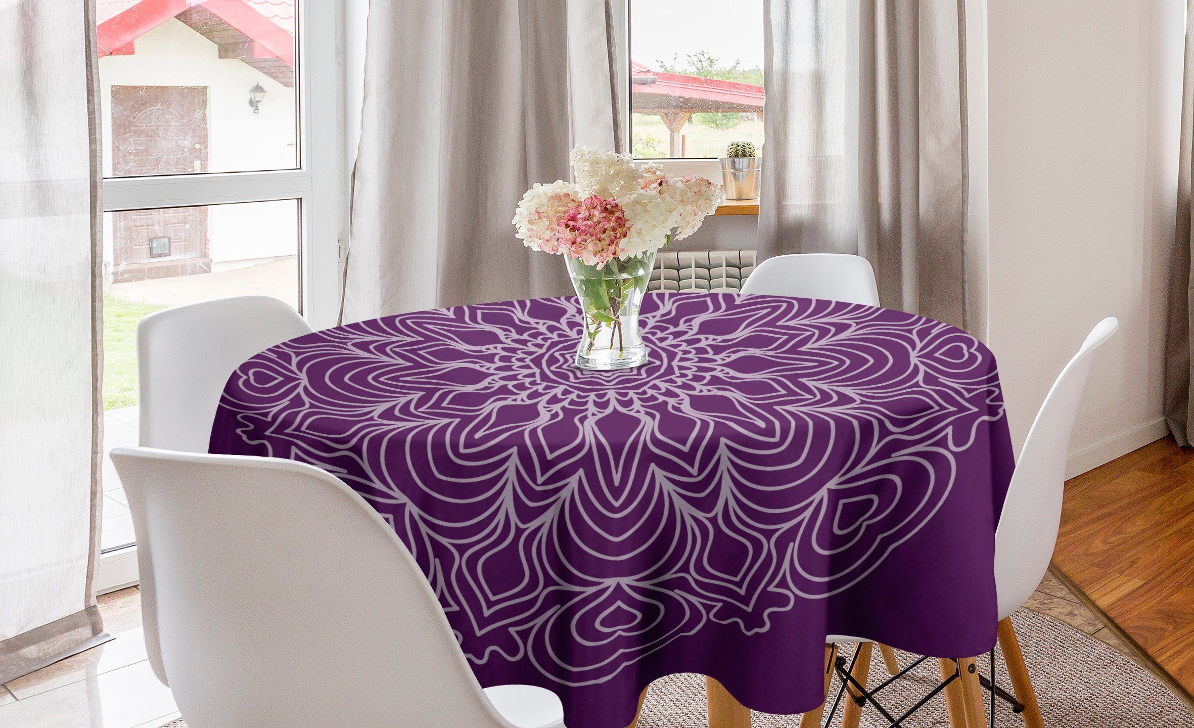 Abakuhaus Tischdecke Kreis Tischdecke Abdeckung für Esszimmer Küche Dekoration, lila Mandala abstrakte Kurven | Tischdecken