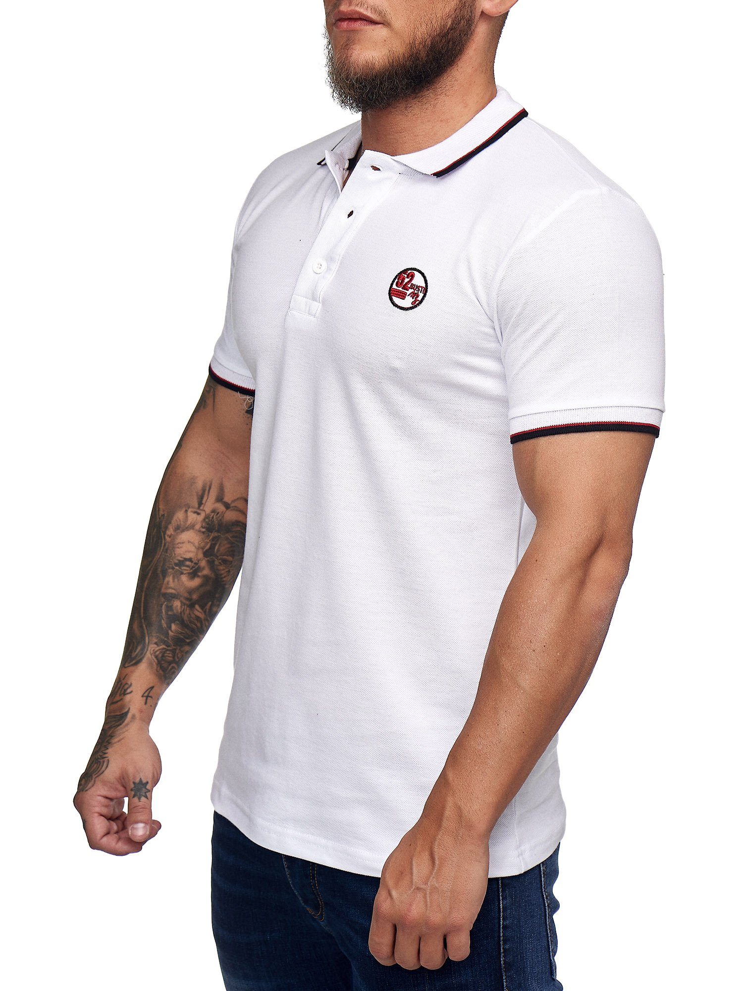 Einfarbig (1-tlg) Herren Fit Code47 Slim T-Shirt Polohemd Poloshirt Code47 Basic Kurzarm Weiss