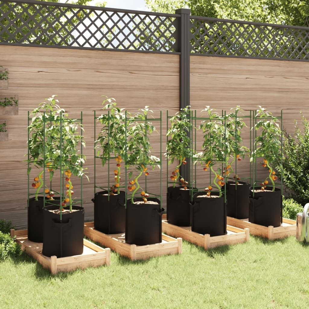 vidaXL Blumenständer Tomatenkäfige mit Pflanzsäcken 8 Stk. 116 cm Stahl und PP (8 St)