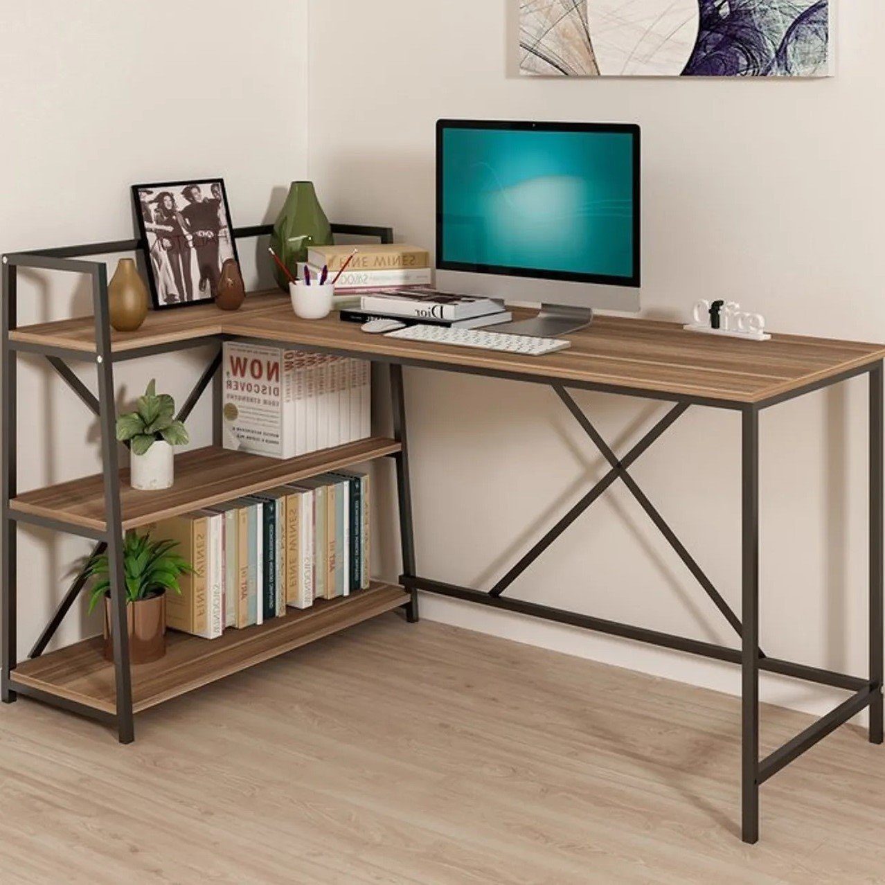 Bürotisch Bücherregal, Schreibtisch Industriedesign Moblix LORI mit Schreibtisch