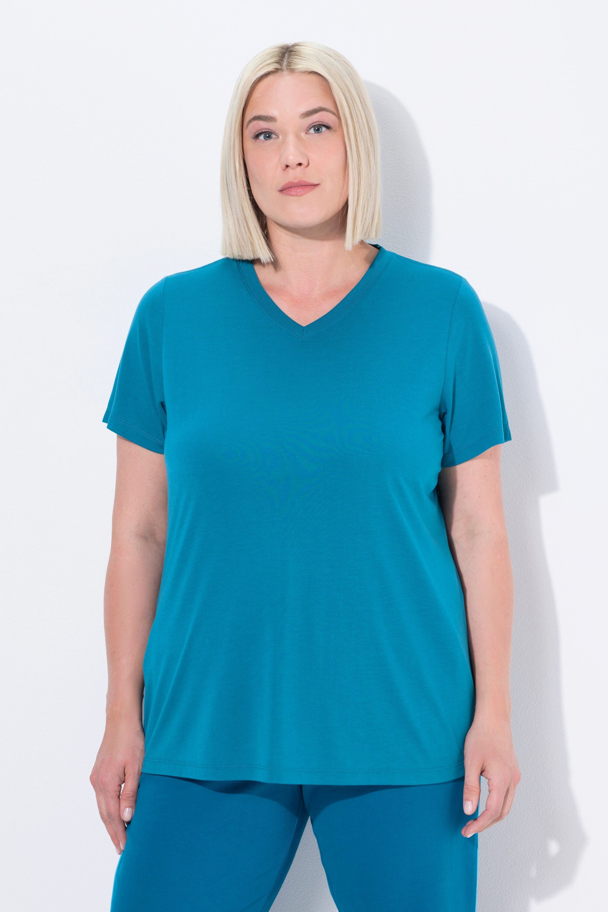 Ulla Popken T-Shirt Funktionsshirt antibakteriell V-Ausschnitt Halbarm günstig online kaufen