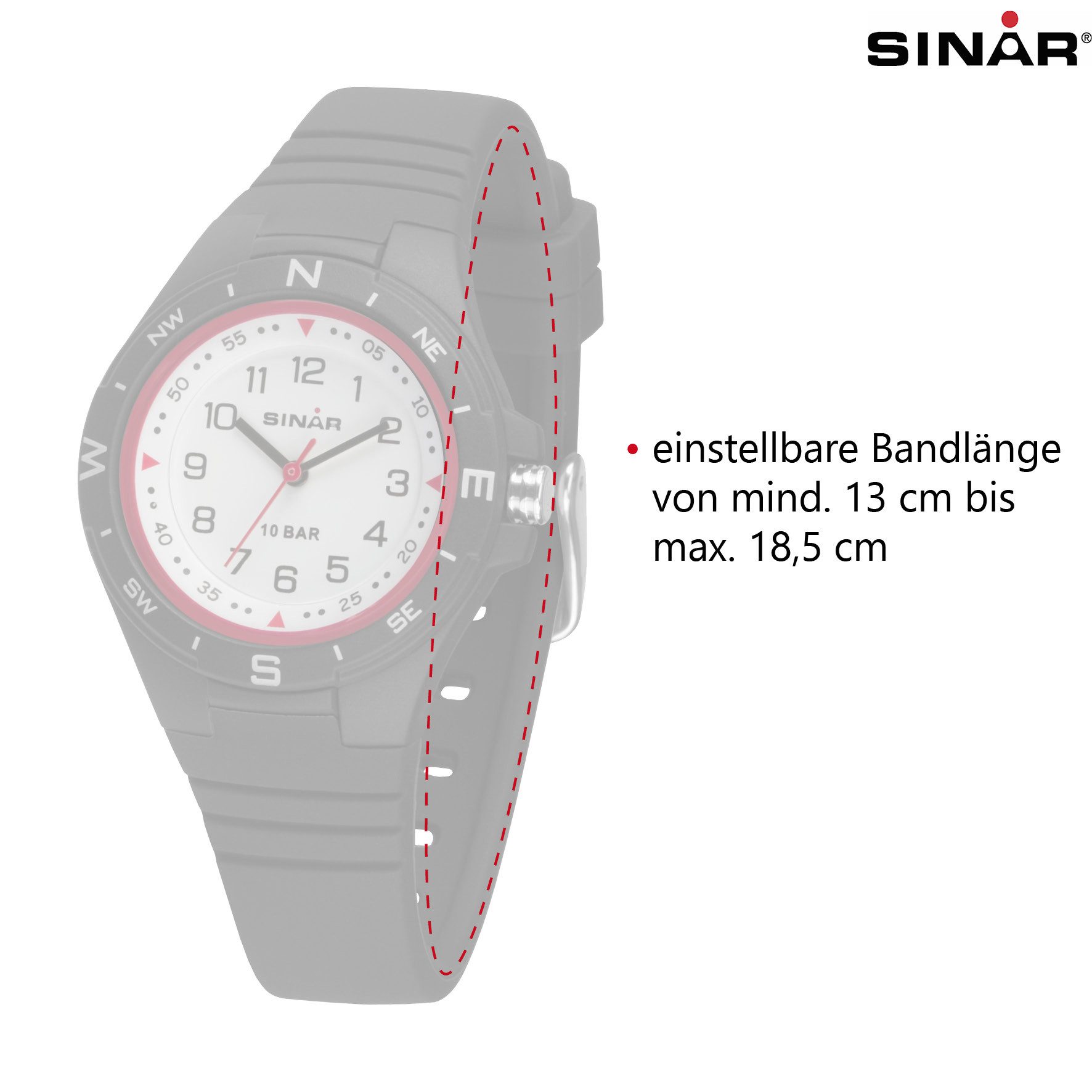 SINAR Quarzuhr XB-23 Jugenduhr Sportuhr Silikonband 10 bar, analog sportlich modern Geschenkidee Jugend Kids Ø 34 mm