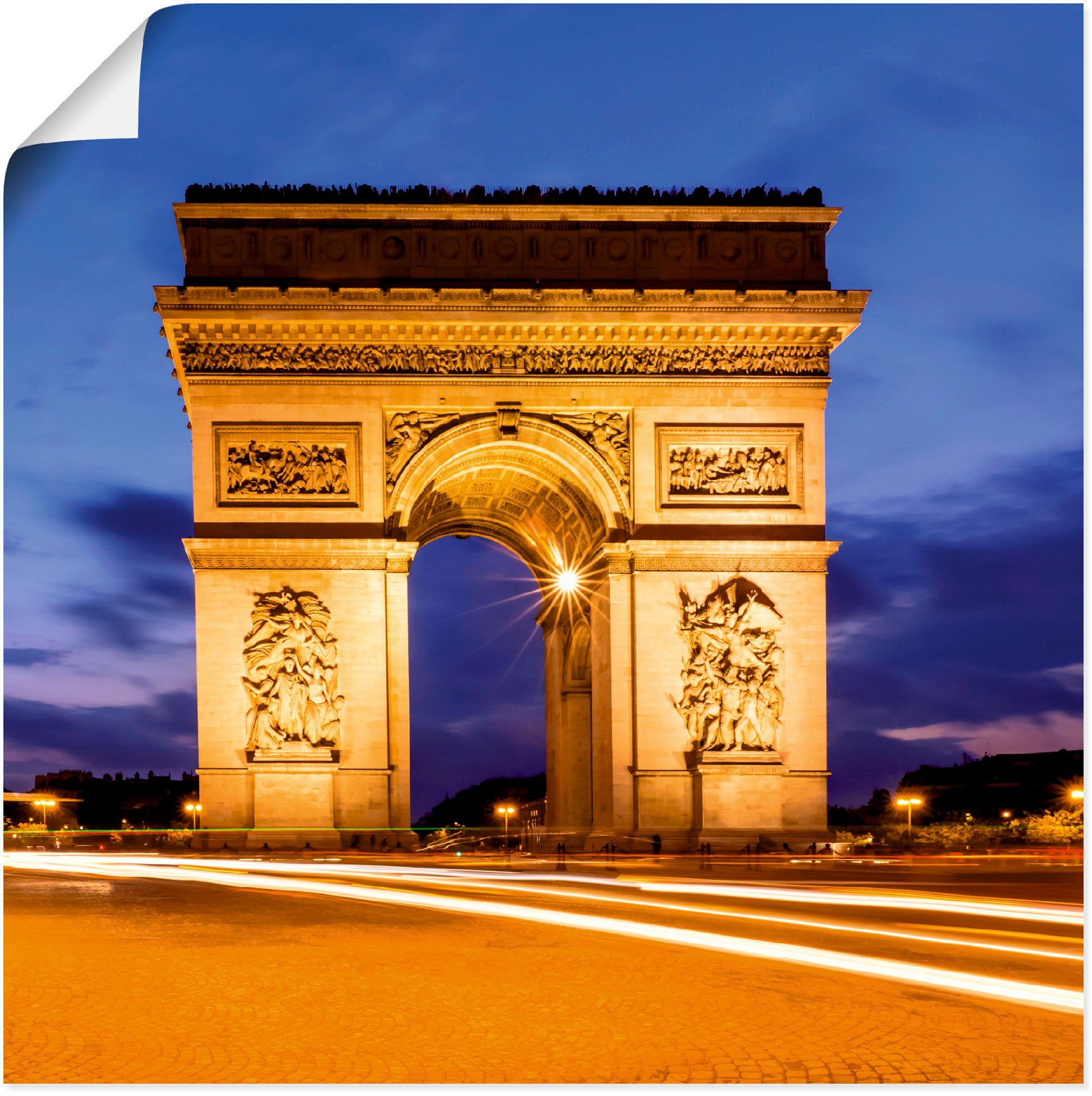 (1 Artland Paris versch. St), oder Poster in Alubild, Wandaufkleber Wandbild Größen als Triumphbogen Abend, Leinwandbild, Gebäude am