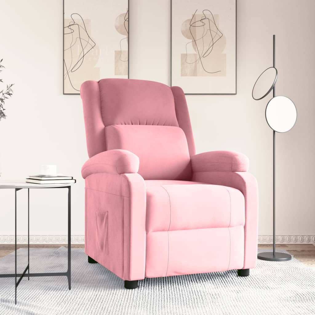 furnicato Relaxsessel Rosa Samt, Verstellbarer TV-Sessel mit manueller Liegefunktion und Fußstütze