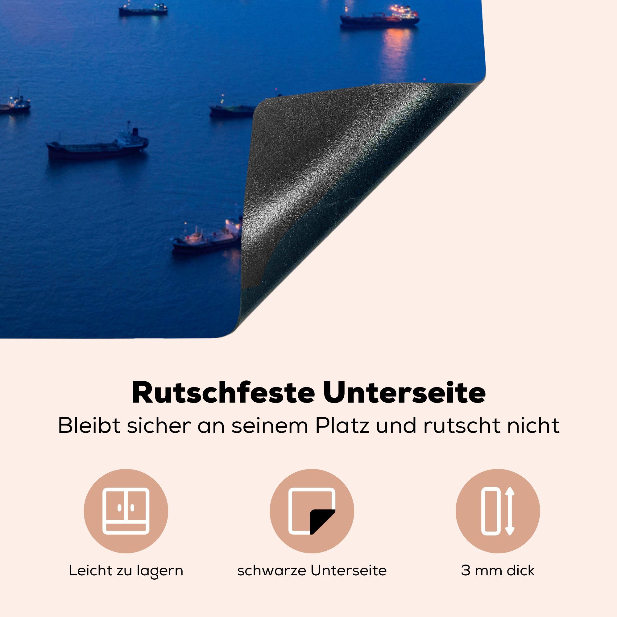 cm, Vinyl, 83x51 MuchoWow tlg), Schiffe auf dem Arbeitsplatte (1 für küche Ceranfeldabdeckung, Wasser, Herdblende-/Abdeckplatte