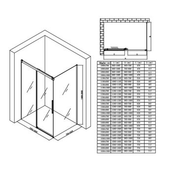 Mai & Mai Grossraumdusche Duschkabine Rav12K 6mm ESG-Sicherheitsglas Soft-Close-Mechanismus, BxT: 100x80 cm, Einscheibensicherheitsglas, inkl. Duschtasse