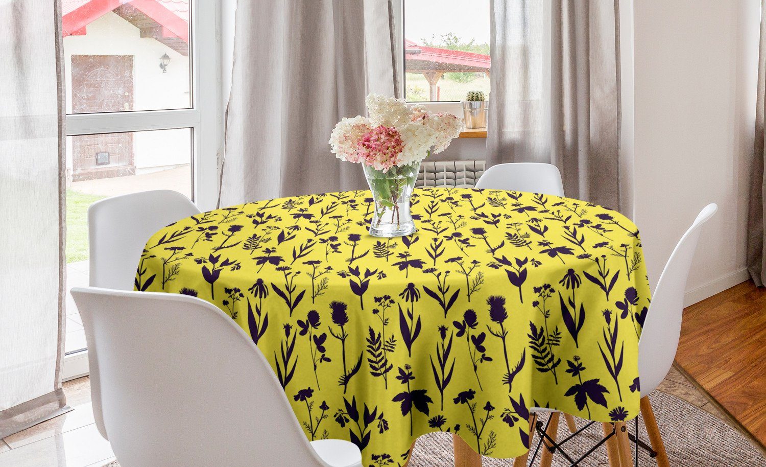 Abakuhaus Tischdecke Kreis Tischdecke Abdeckung für Esszimmer Küche Dekoration, Blumen Bicolor Blumen und Kräuter