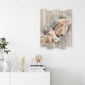Kreative Feder Wanduhr Designer-Wanduhr Katze (ohne Ticken; Funk- oder Quarzuhrwerk; elegant, außergewöhnlich, modern)
